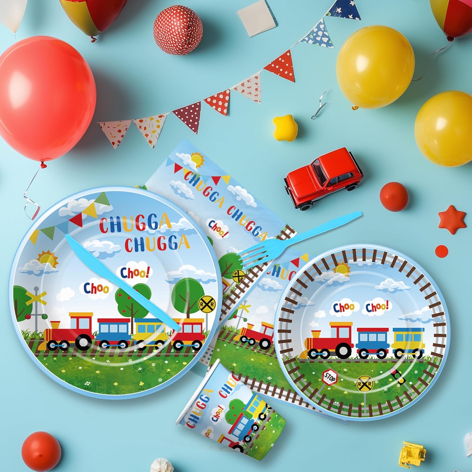 Suhelki Train Birthday Party Supplies Set for 24 Guests