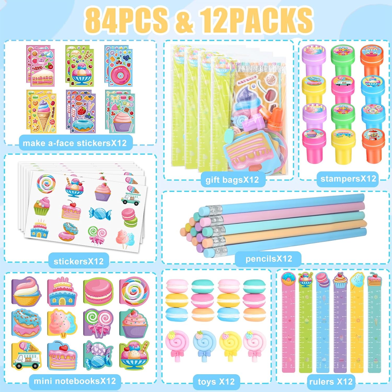 BenLouis 96Pcs Candyland Party Favors Mini Notebook Set for Kids