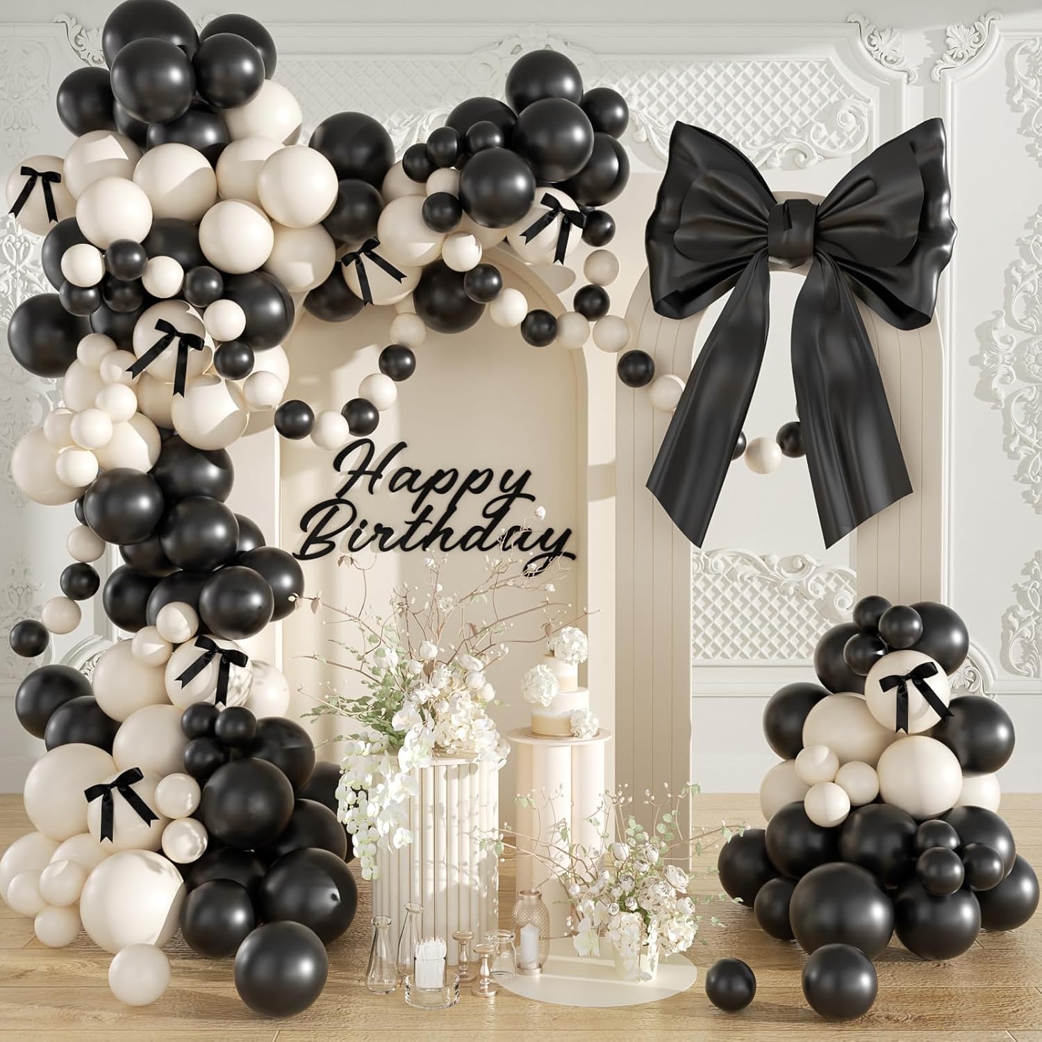 Black Sand White Balloon Garland Arch Kit 158Pcs