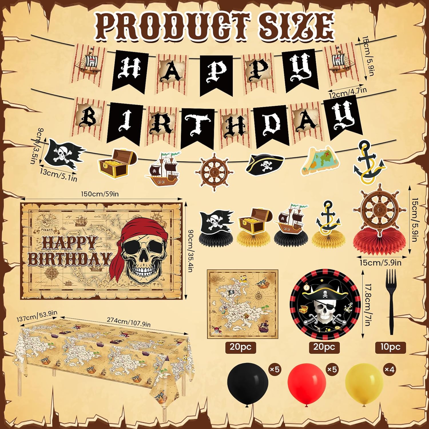 Pirate Party Decorations Set 62Pcs for Boys