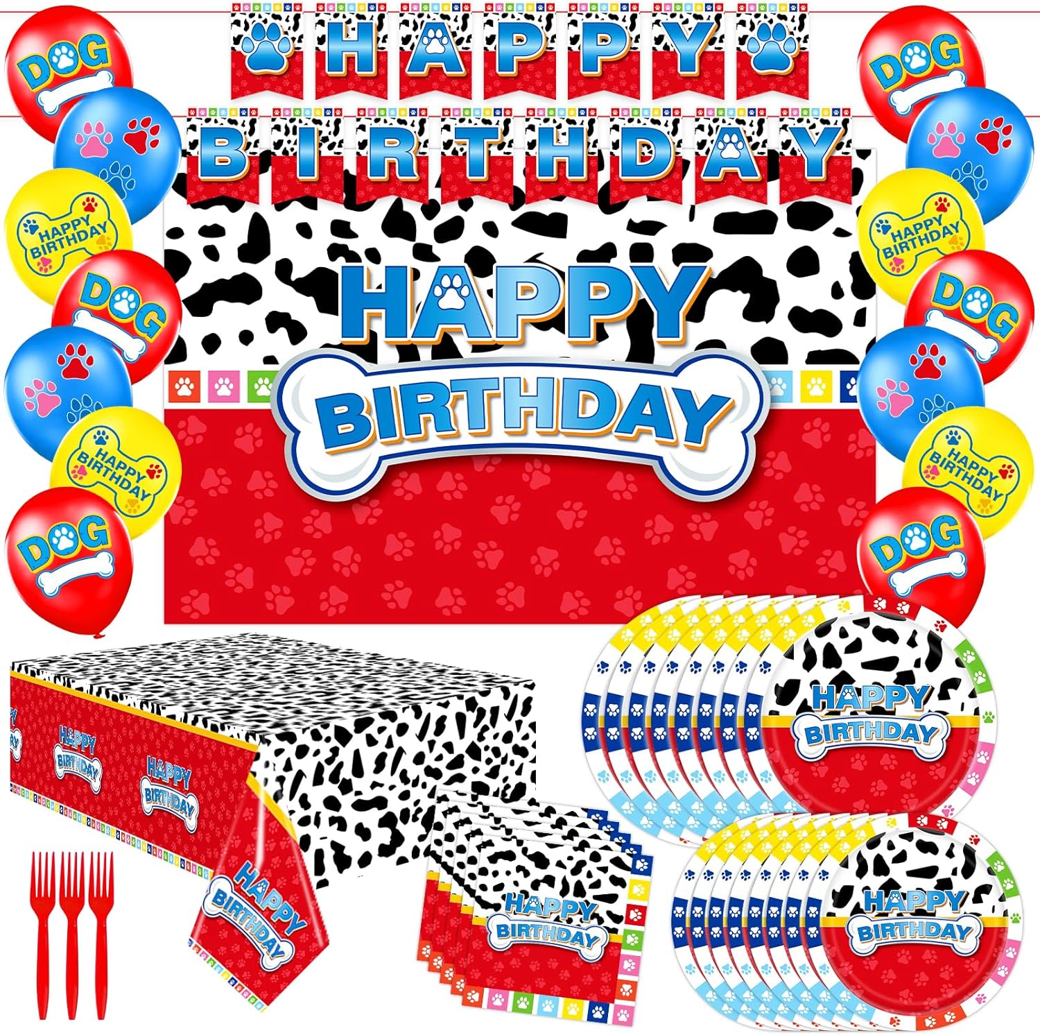 Cartoon Dog Paw Birthday Party Decorations Set