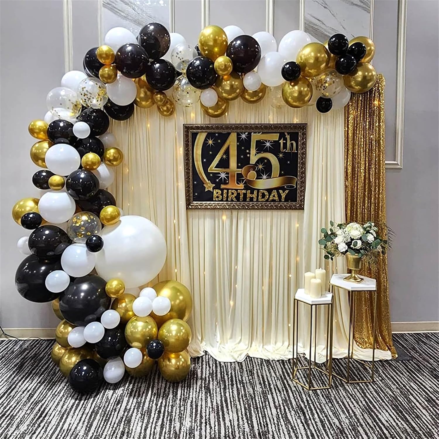 Black and Gold Confetti Balloons 12 Inch Set