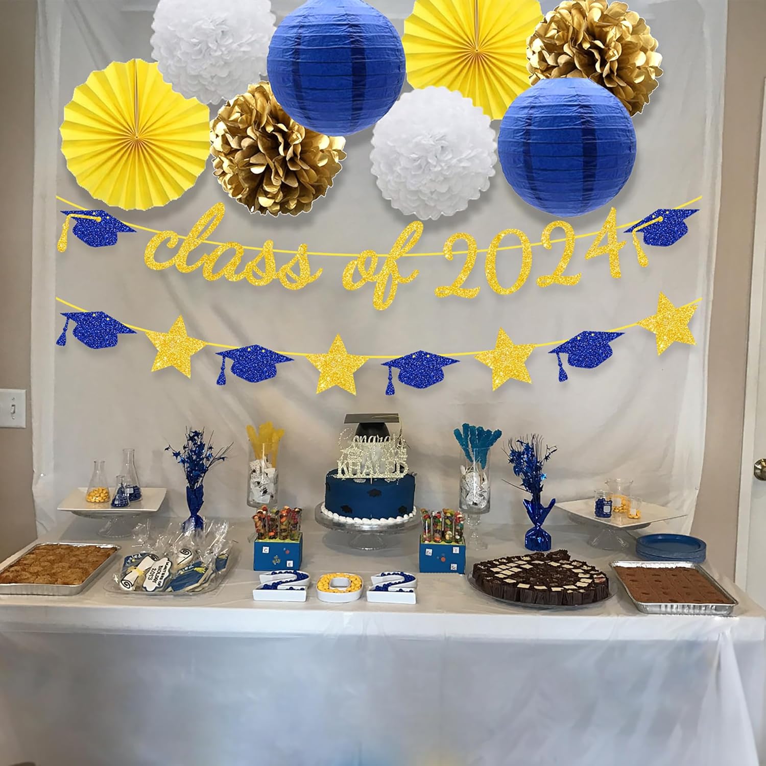 Blue Gold Class Banner Graduation Decorations