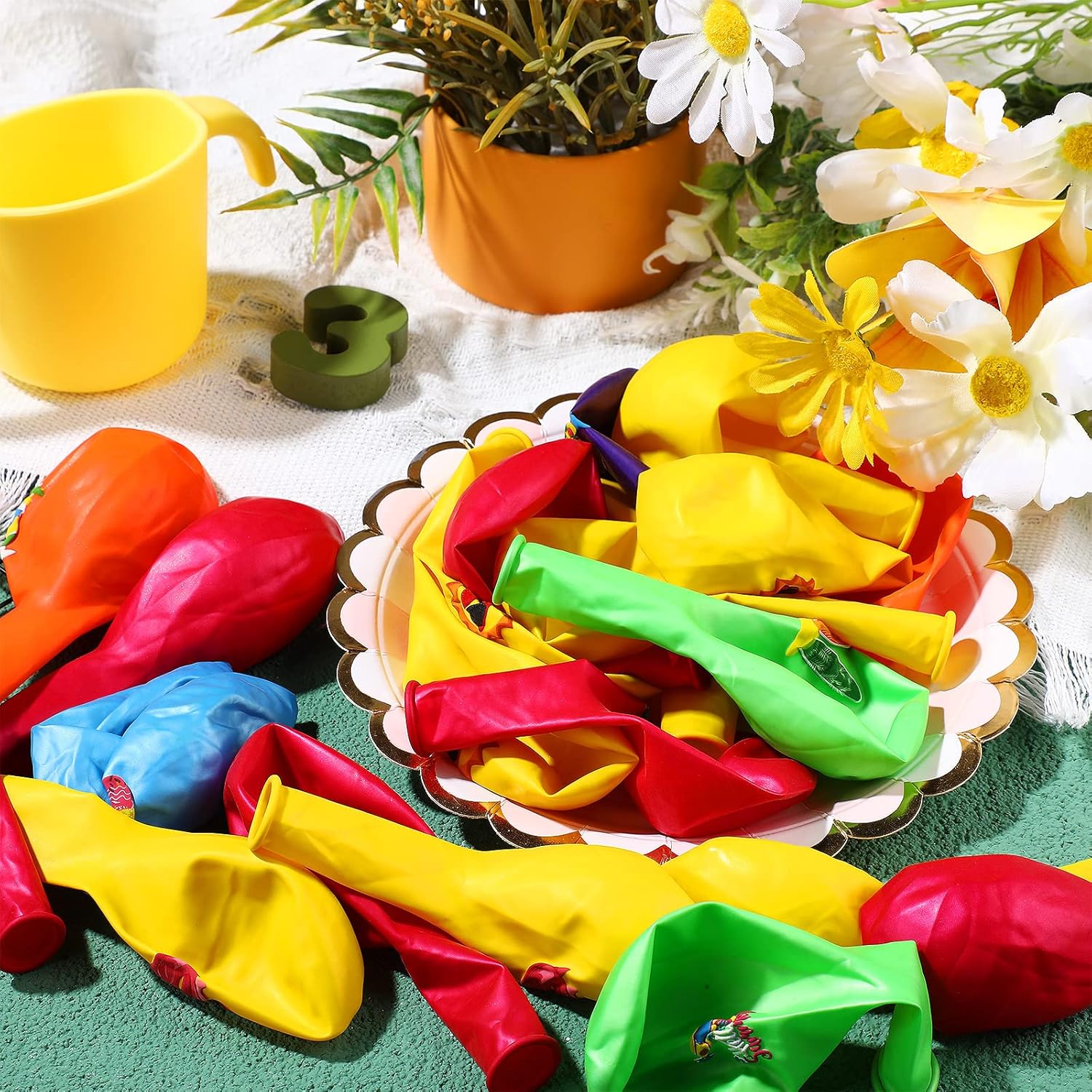 Threan 50 Pcs Summer Party Balloons with Ribbons 12 Inches