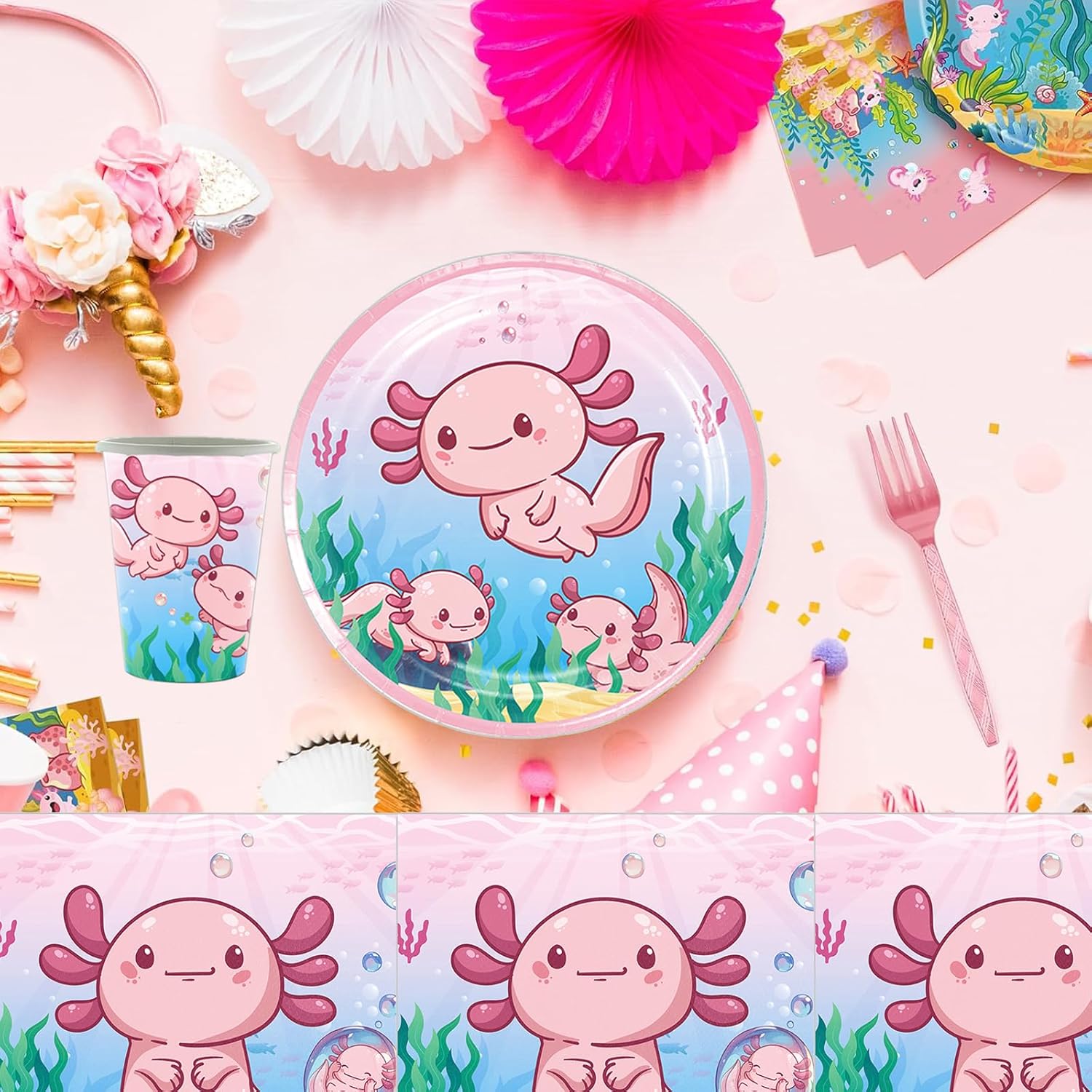 81 Pcs Axolotl Birthday Party Supplies Set