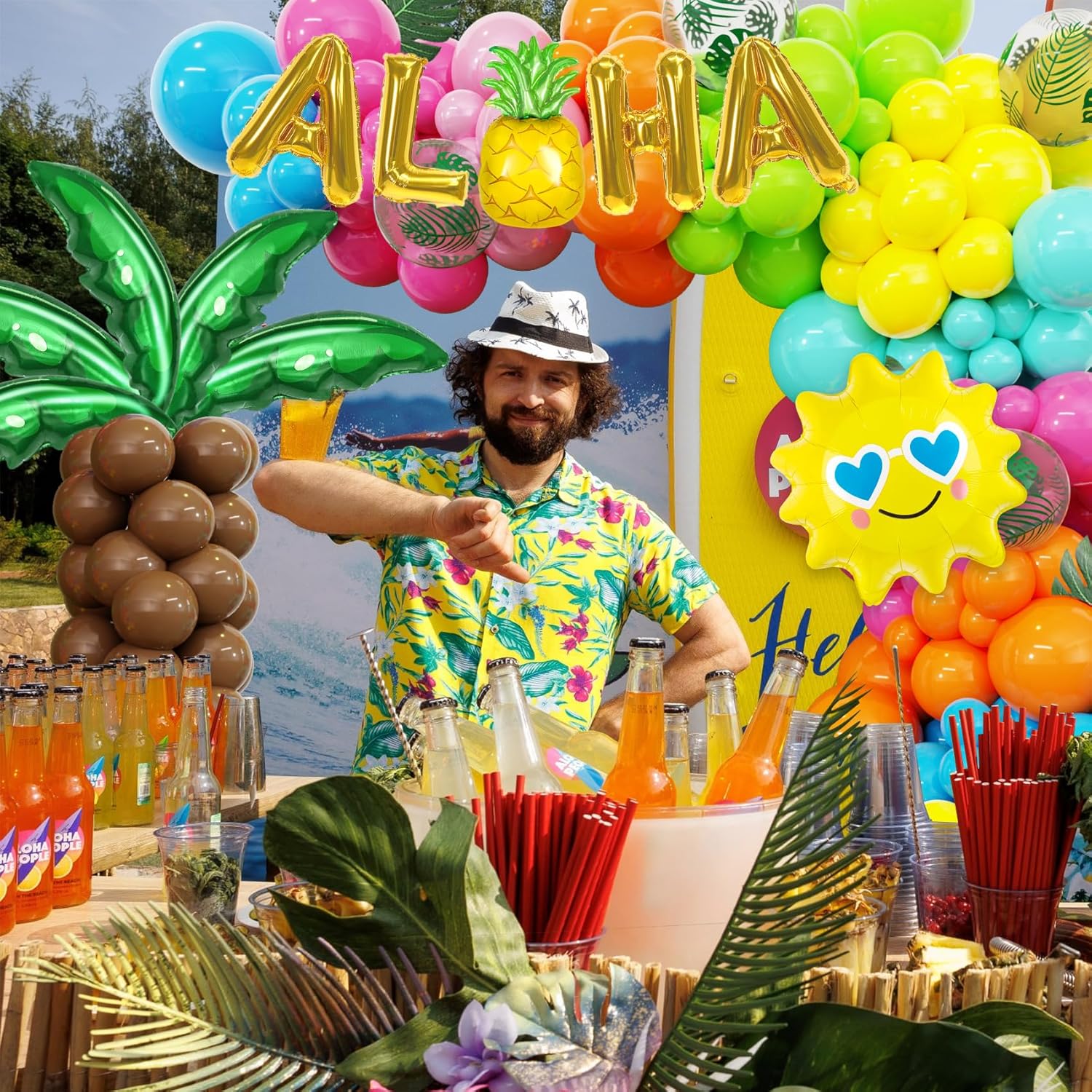 Amandir Tropical Beach Luau Balloon Garland Arch Kit for Summer Birthday Parties