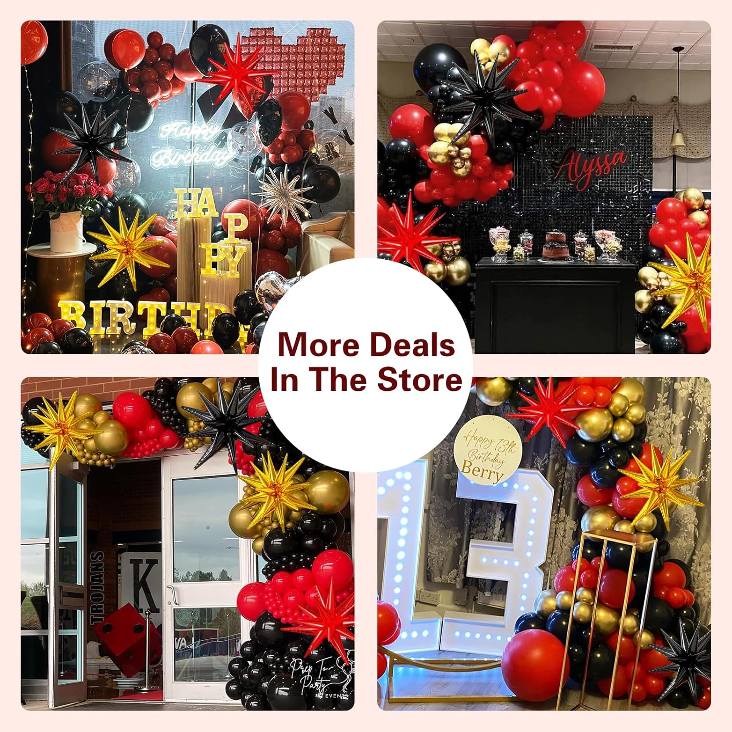 LOOLEY 137Pcs Red Black Gold Balloons Garland Arch Kit with Stars