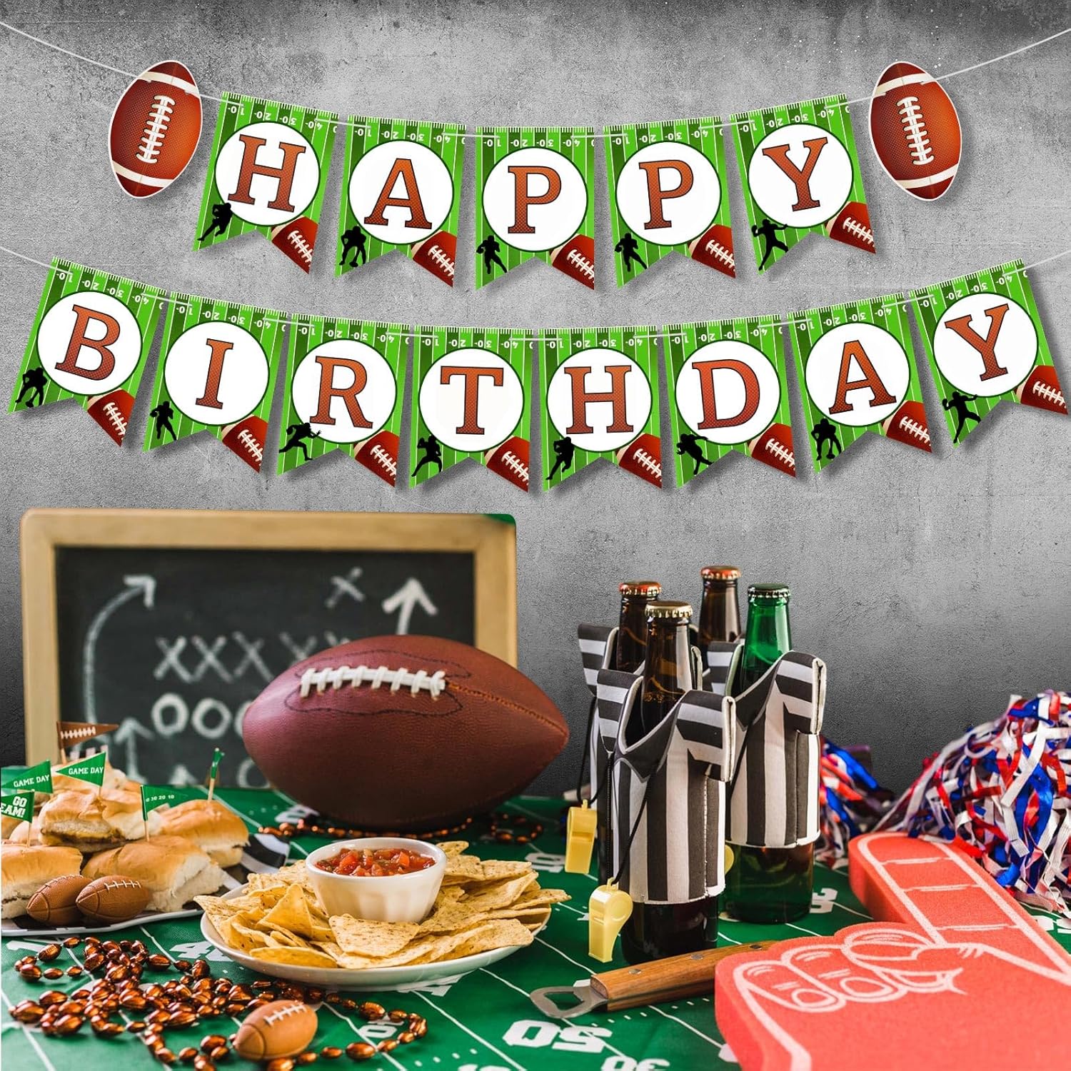Football Birthday Banner with String Flags