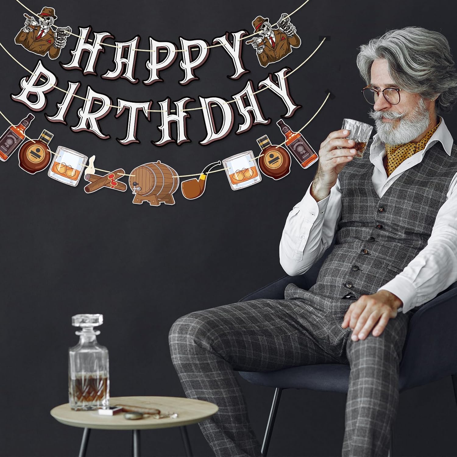 Qttier Whiskey Birthday Banner 30th 40th 50th