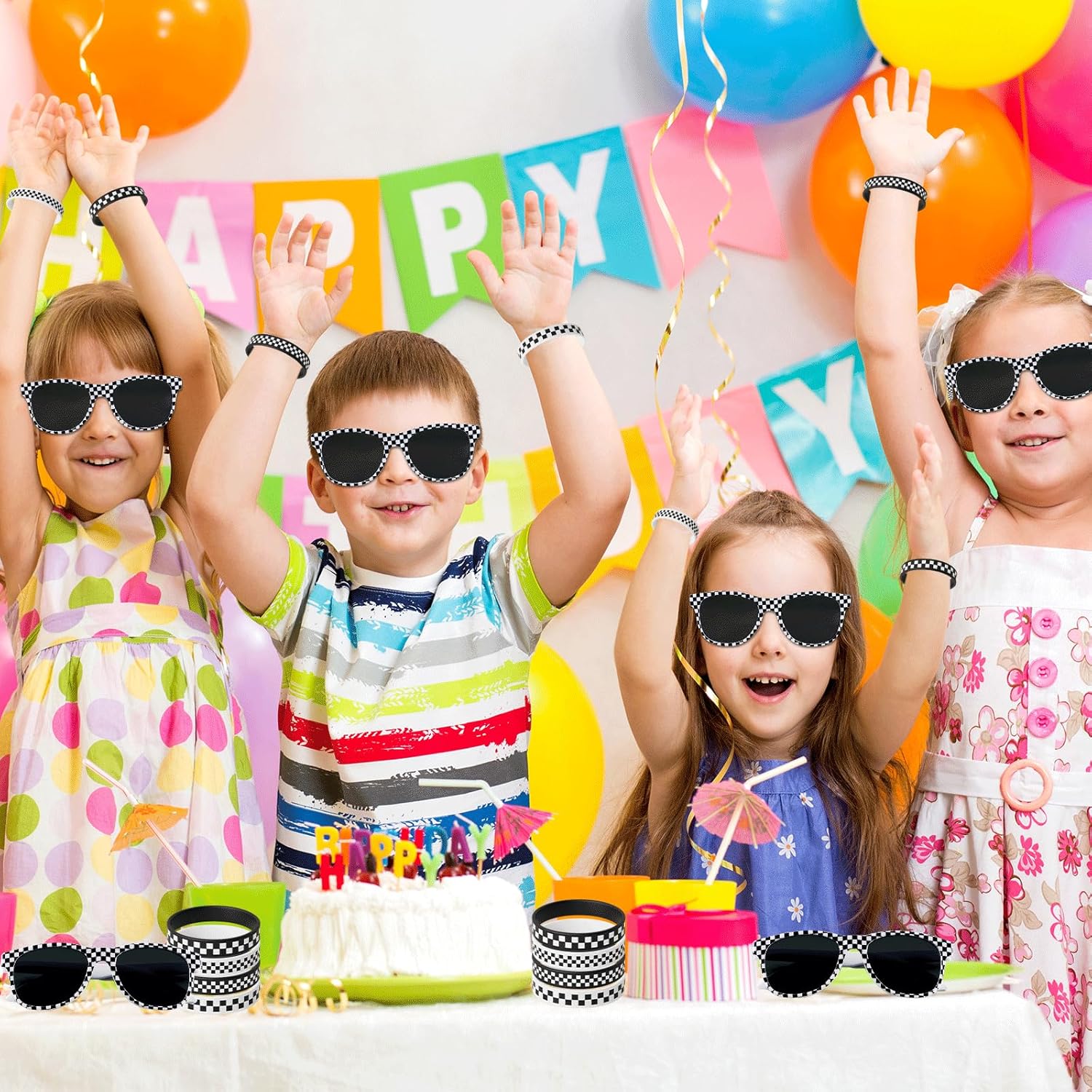 24PCS Race Car Sunglasses Wristbands Party Set