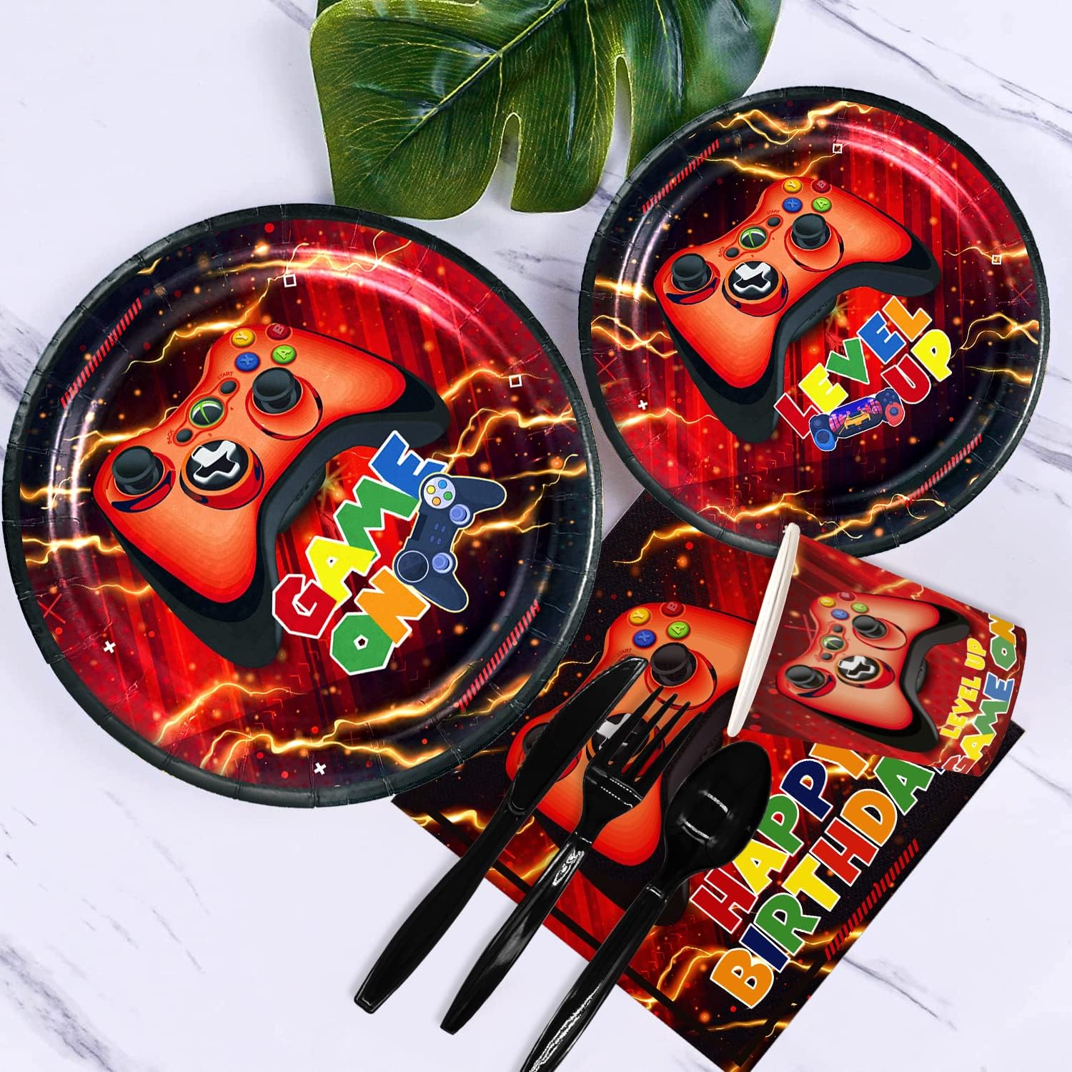 Mpanwen Red Gamer Party Supplies Set - 202Pcs for 25 Guests