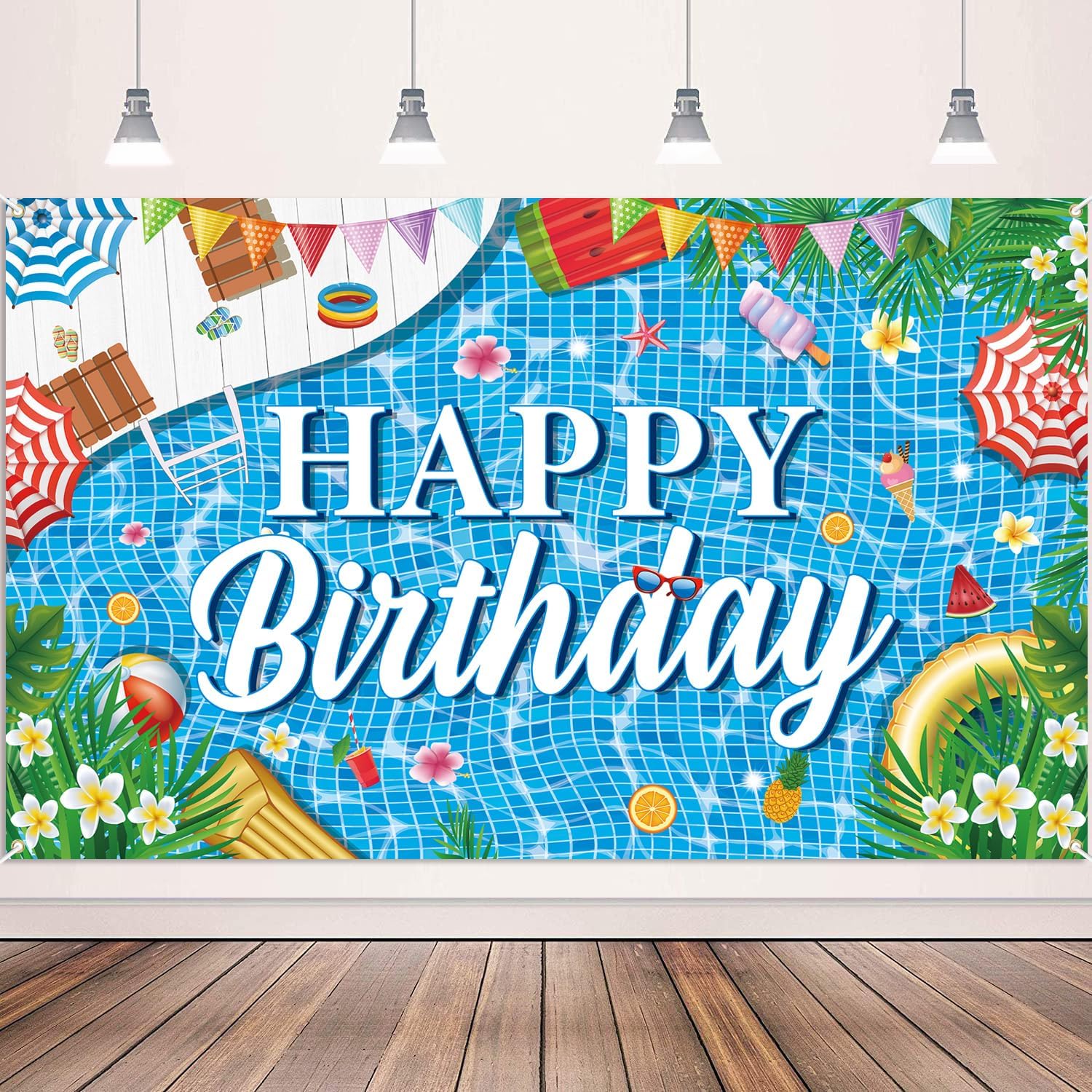 Large Pool Birthday Banner Backdrop 72x43 Inch