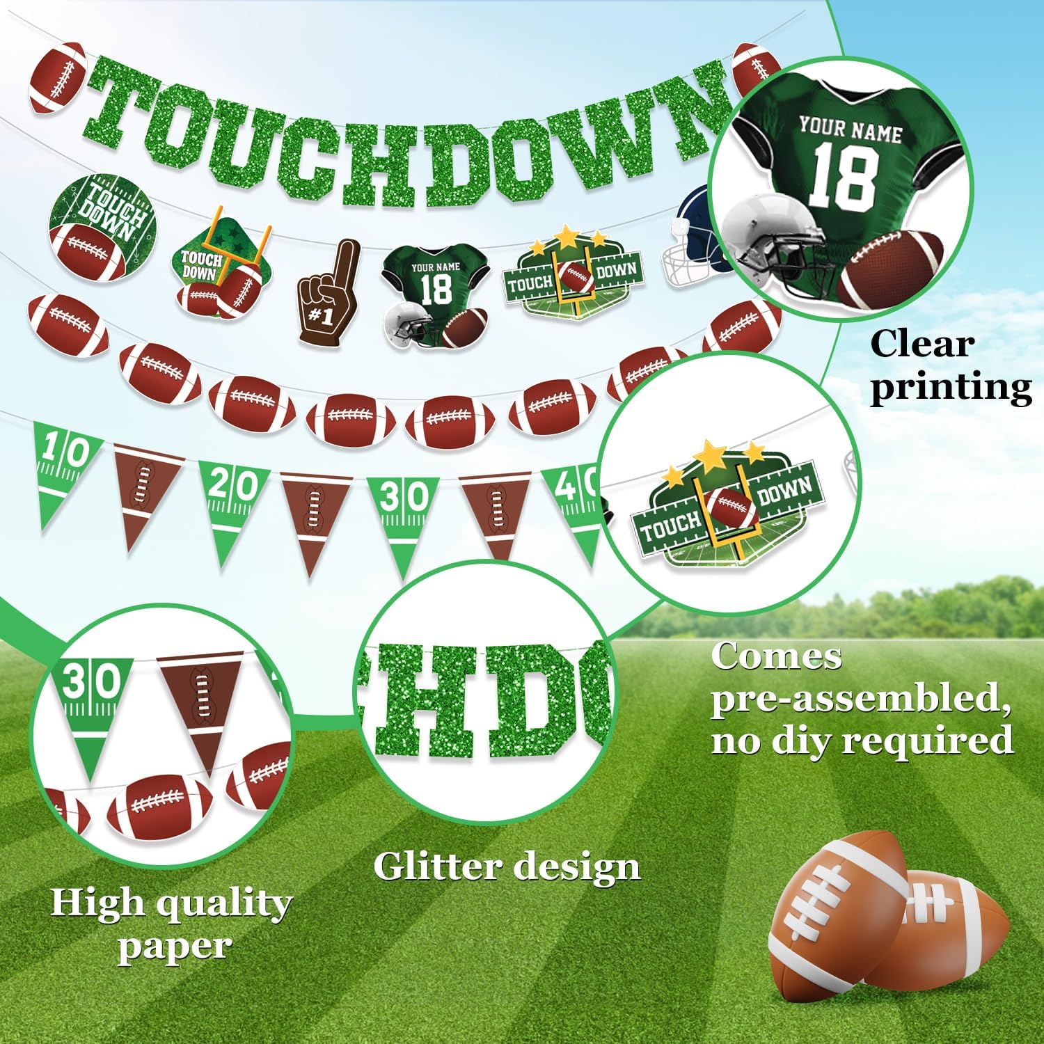Football Party Decorations Set with 4 Banners