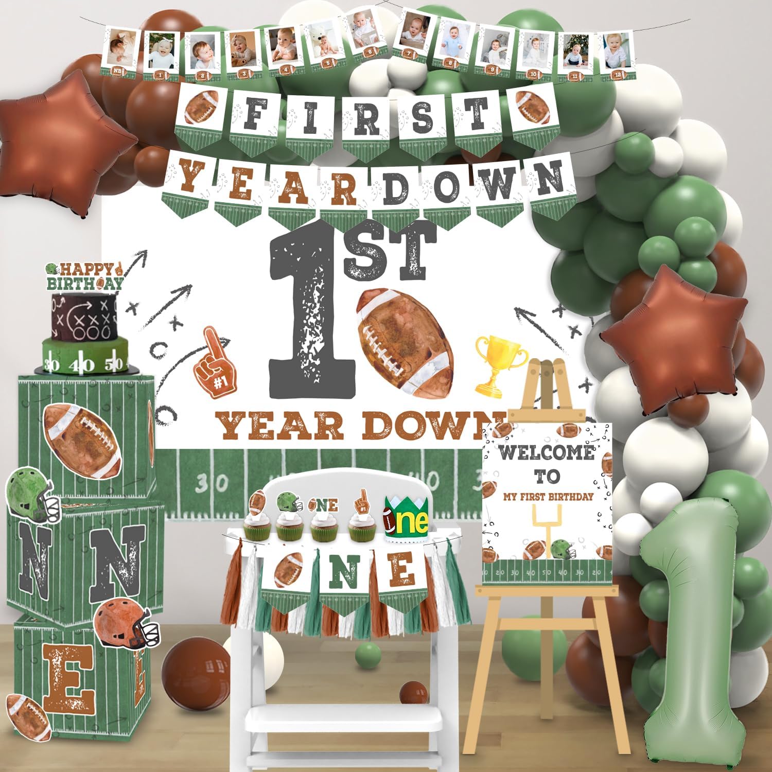First Year Down Football Birthday Decorations Party Set