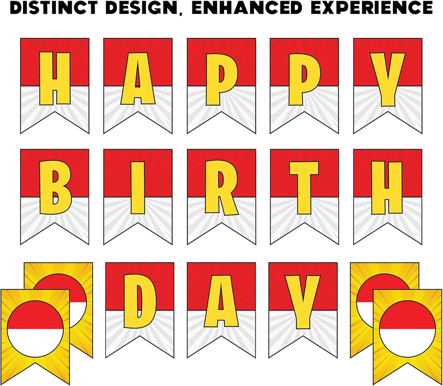 IndoTribe Cartoon Birthday Banner 10 Feet Yellow Red White