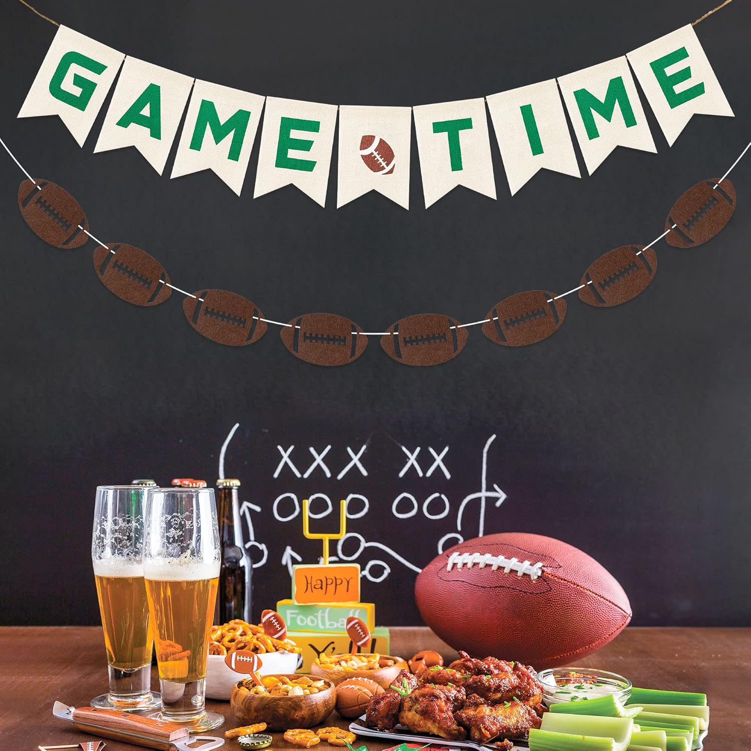 Football Burlap Felt Banners - 2pcs Game Time Decorations