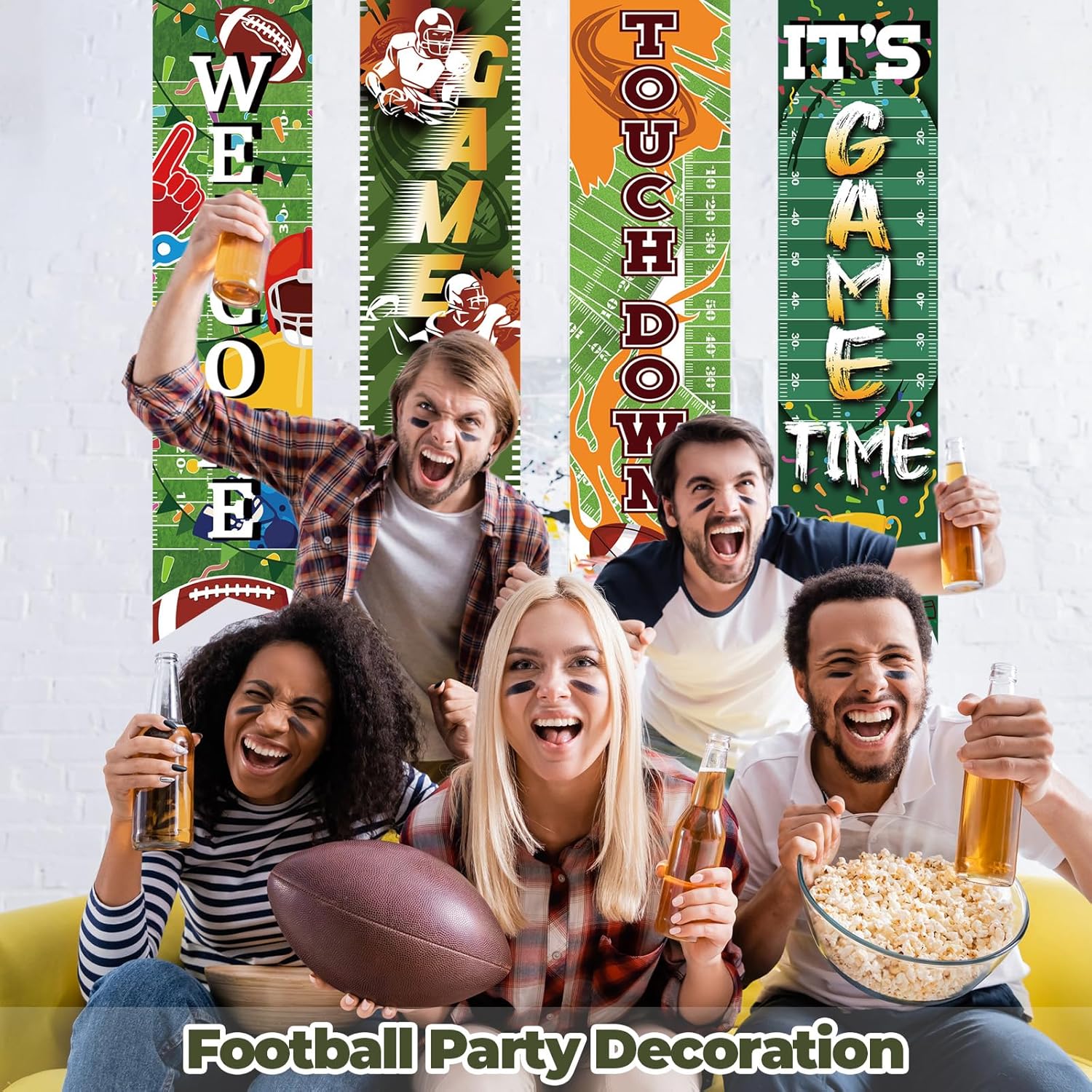 Breling Football Field Backdrop Banner Decorations 4 Pack