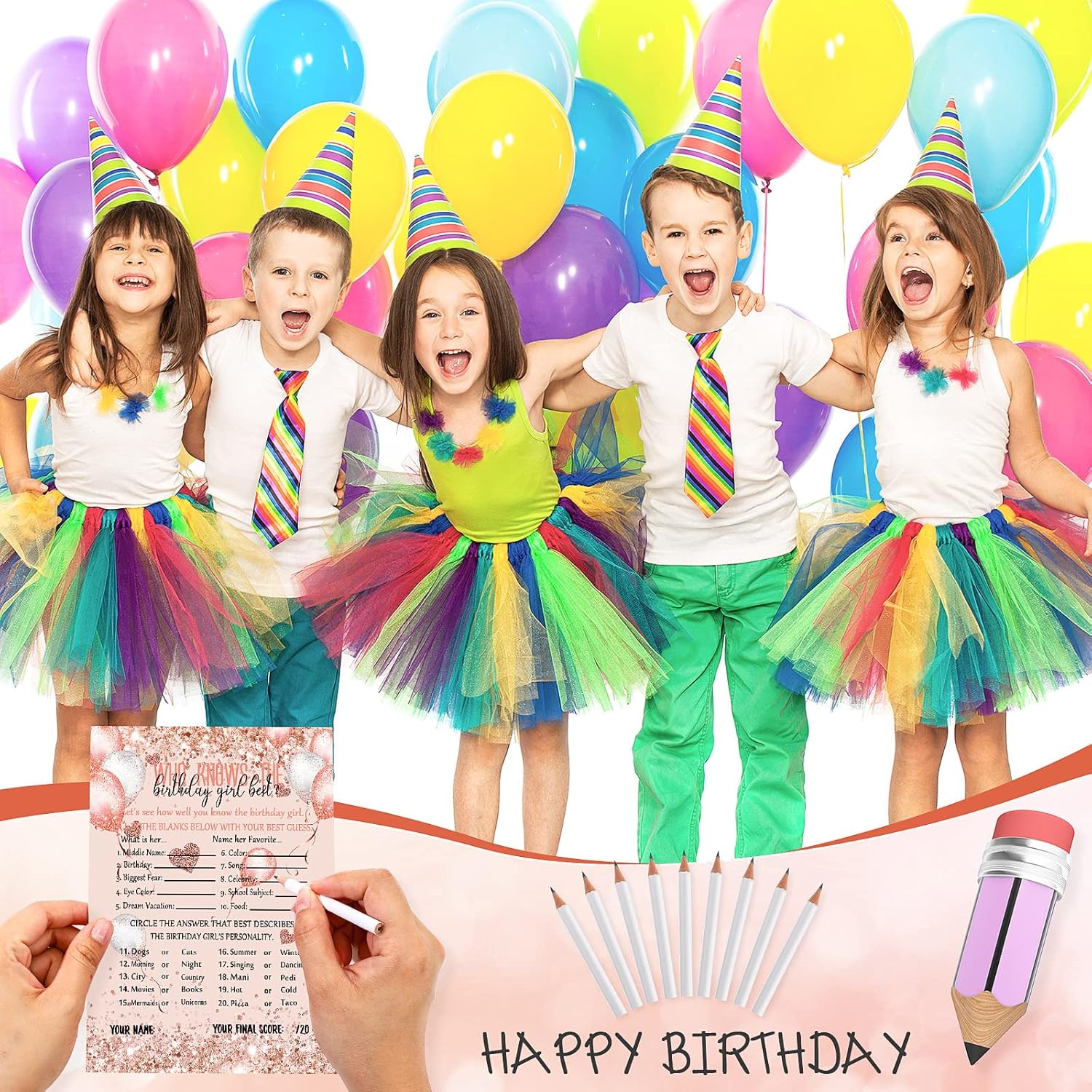 Leinuosen Birthday Girl Best Game Card 50Pcs with Pencils