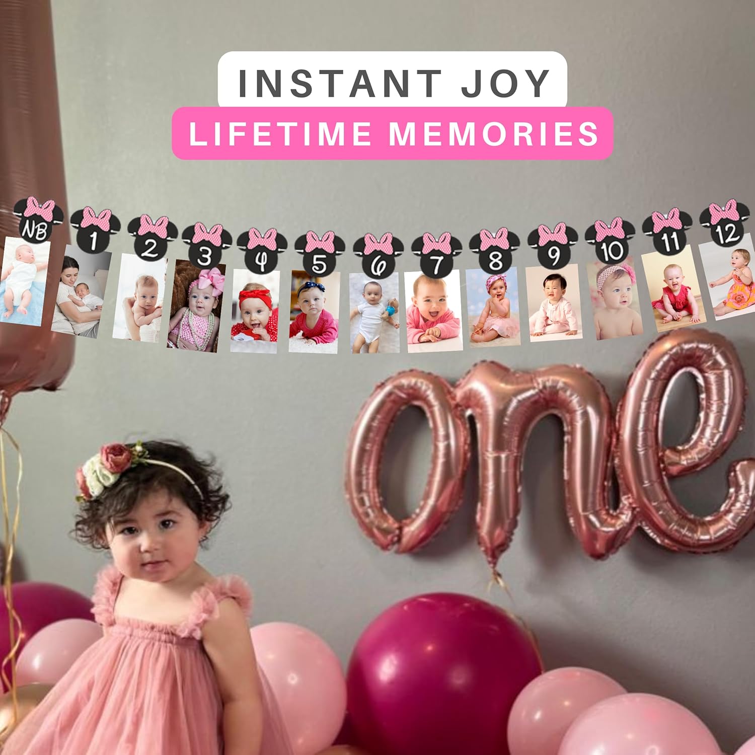 Minnie 12 Month Photo Banner Hot Pink