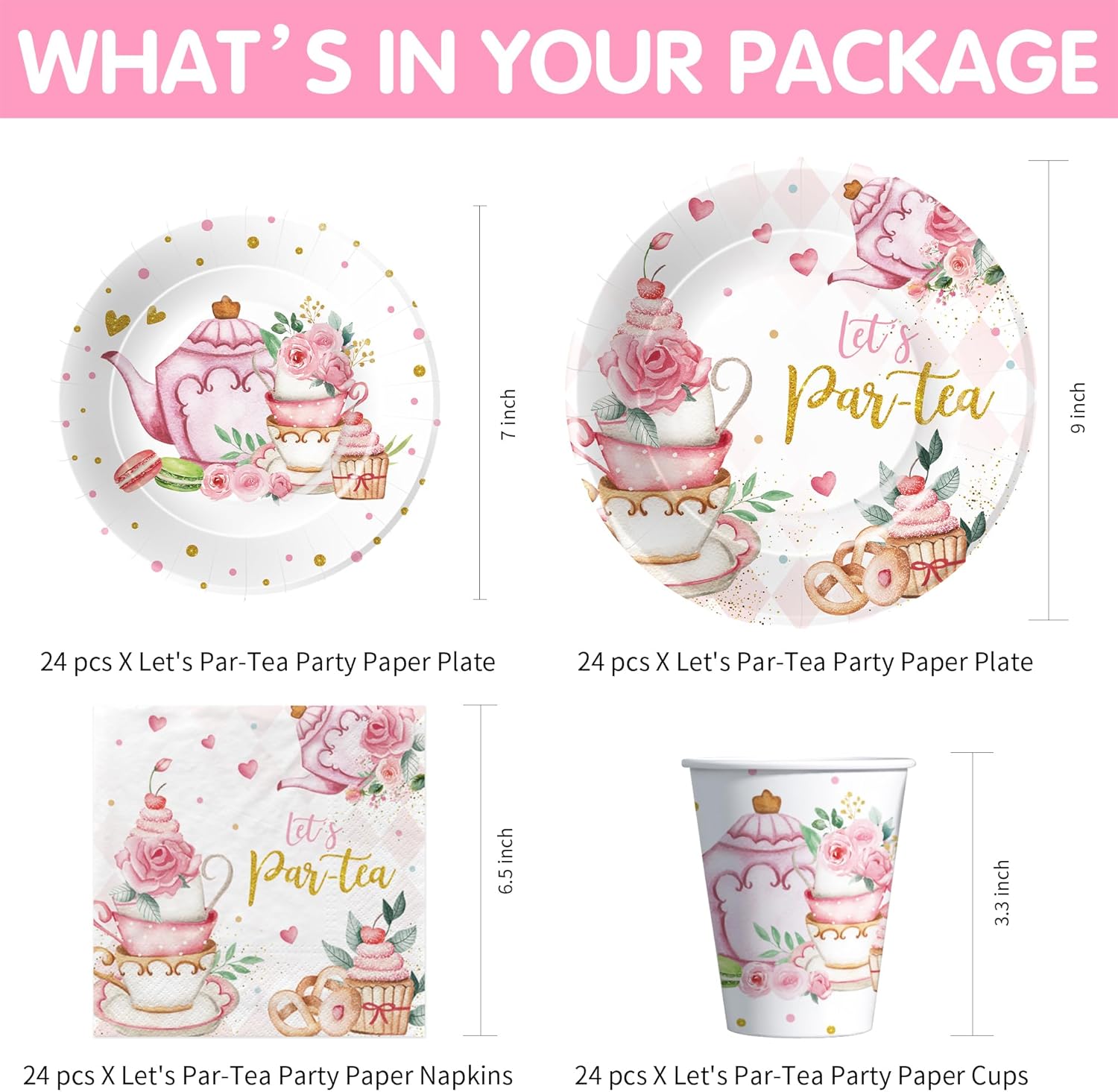 HIPVVILD Tea Party Tableware Set - Floral Garden Theme 24 Pieces