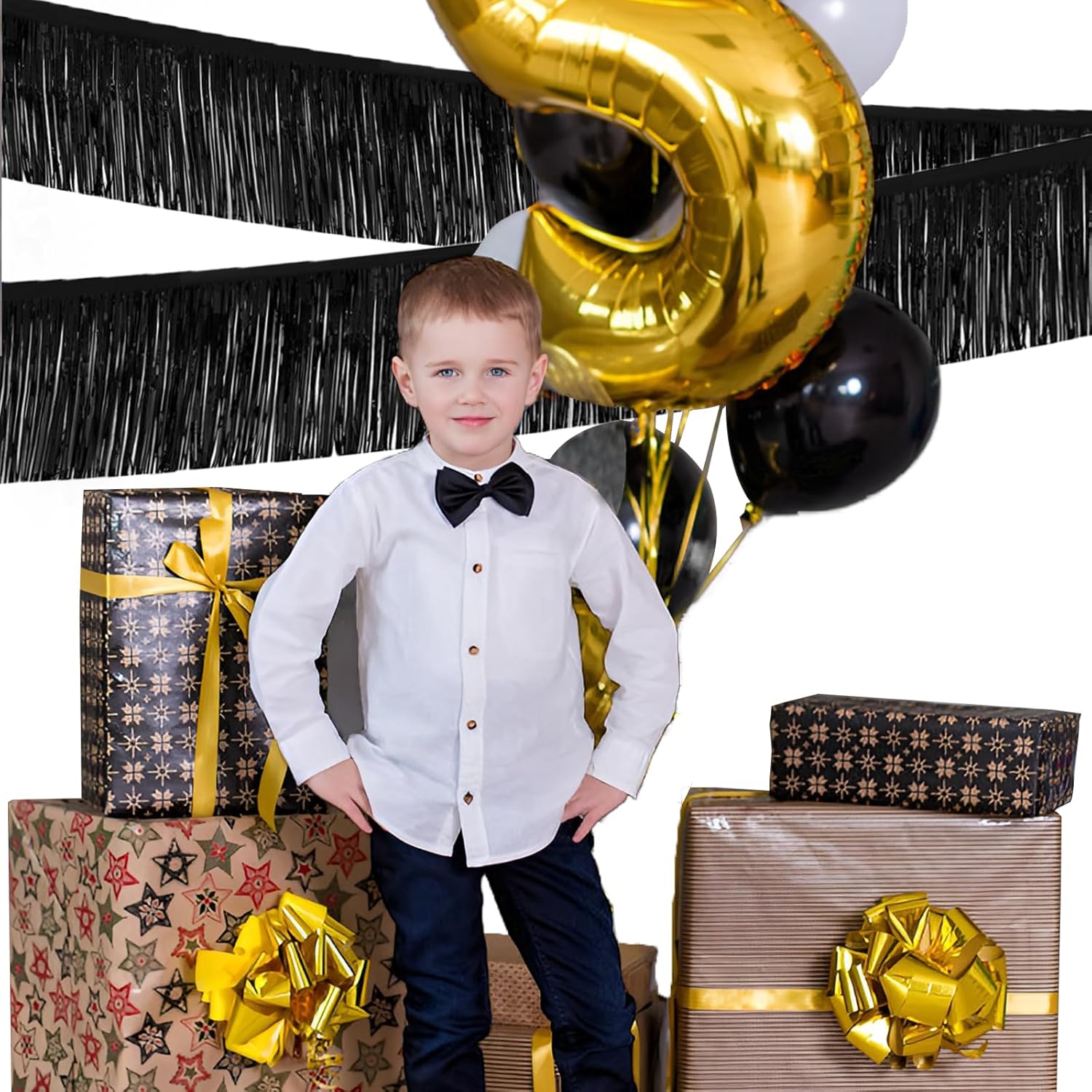 Black Foil Fringe Garland 10FT 6packs for Party Decorations