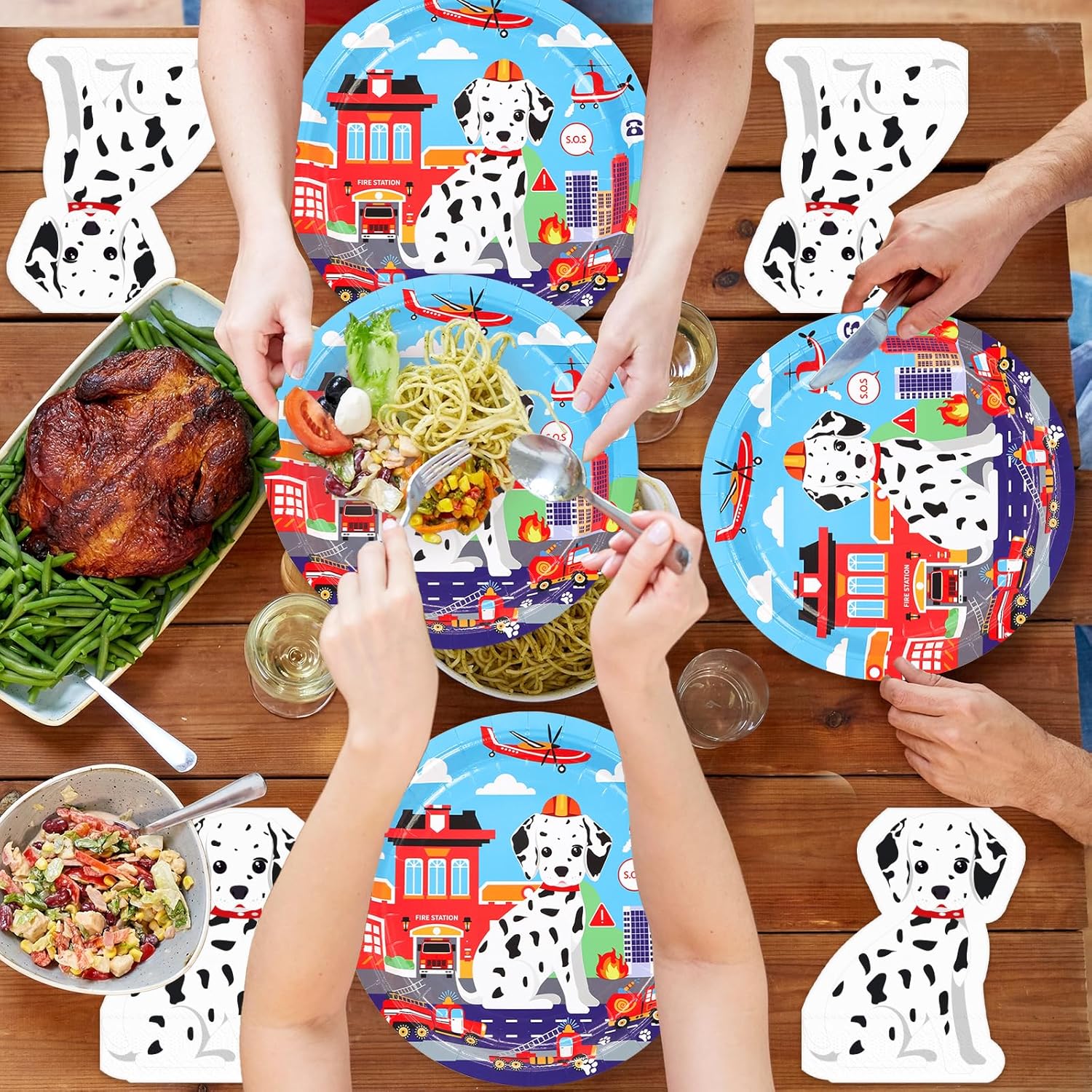 DYLIVeS Fire Truck Plates Napkins Set for 16 Guests