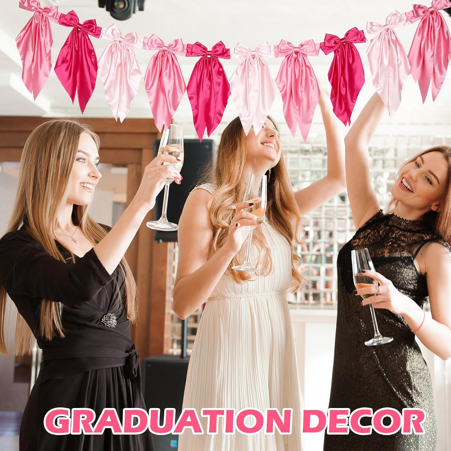 Gradient Pink Bow Garland Banner for Decorations