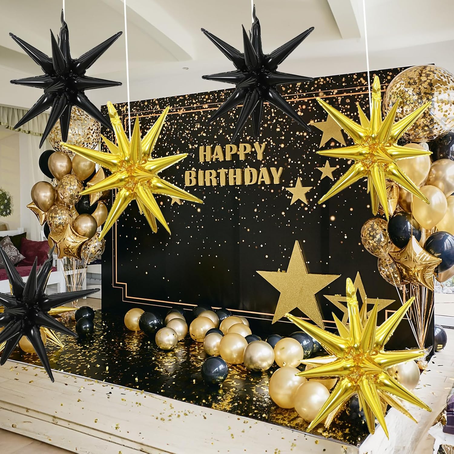 6PCS Black Gold Star Balloons for Party Decorations