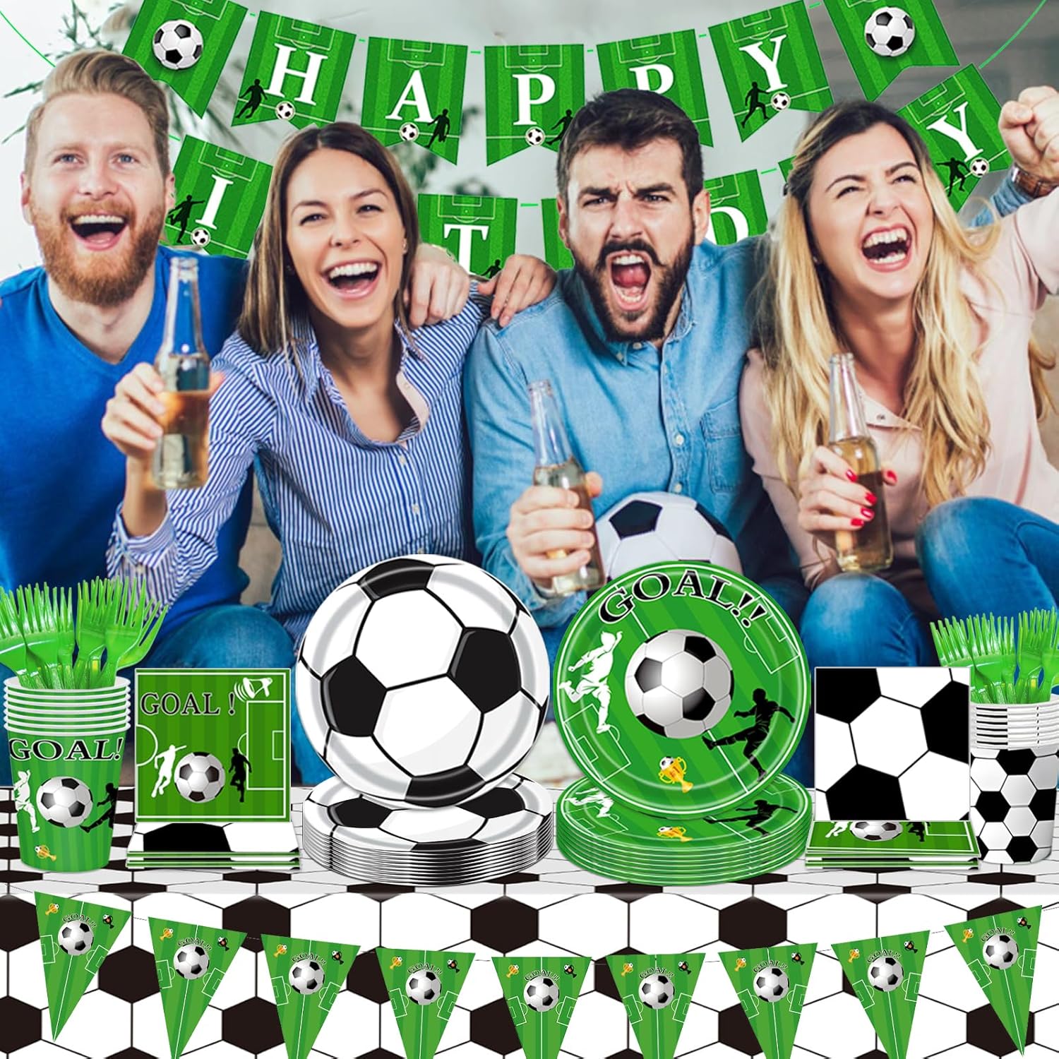 Bolake Soccer Party Plates Tableware Set for 24 Guests