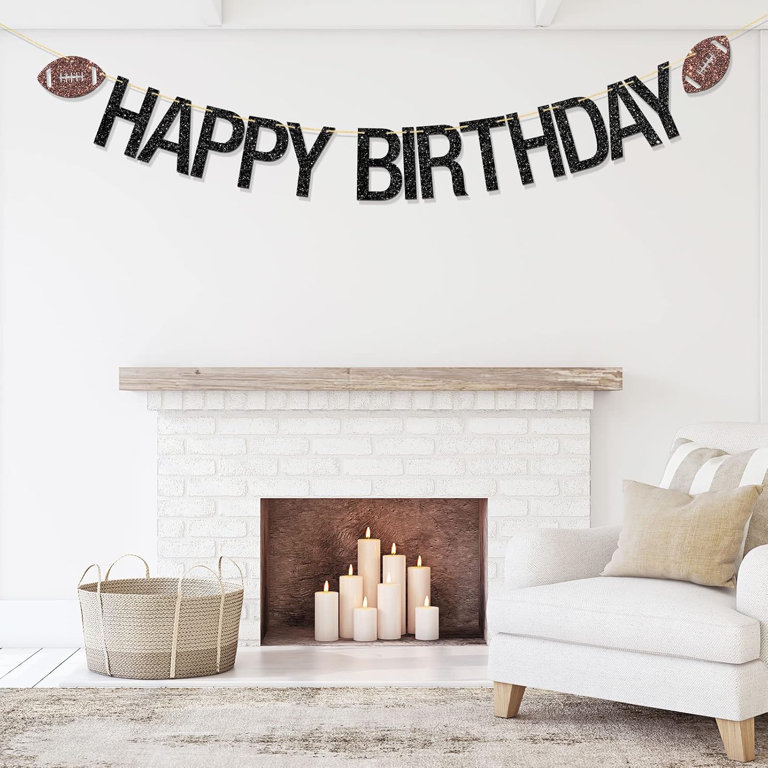 Football Happy Birthday Banner with Black Glitter