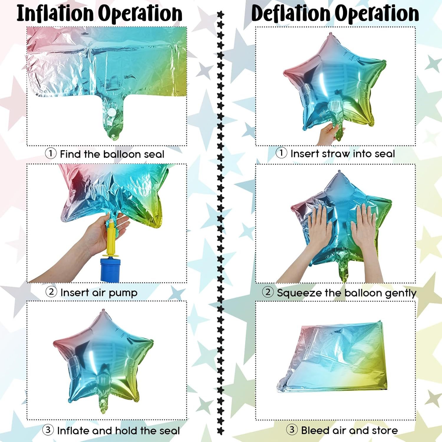 TAOYE Gradient Star Foil Balloons 18 Inch Pack of 9