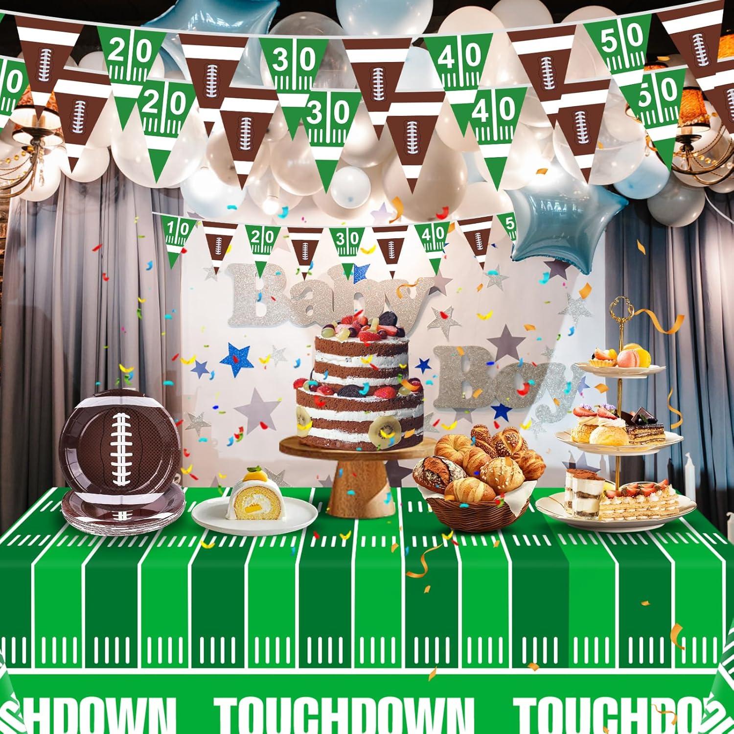 100FT Football Banner with Triangle Flags for Party Decorations