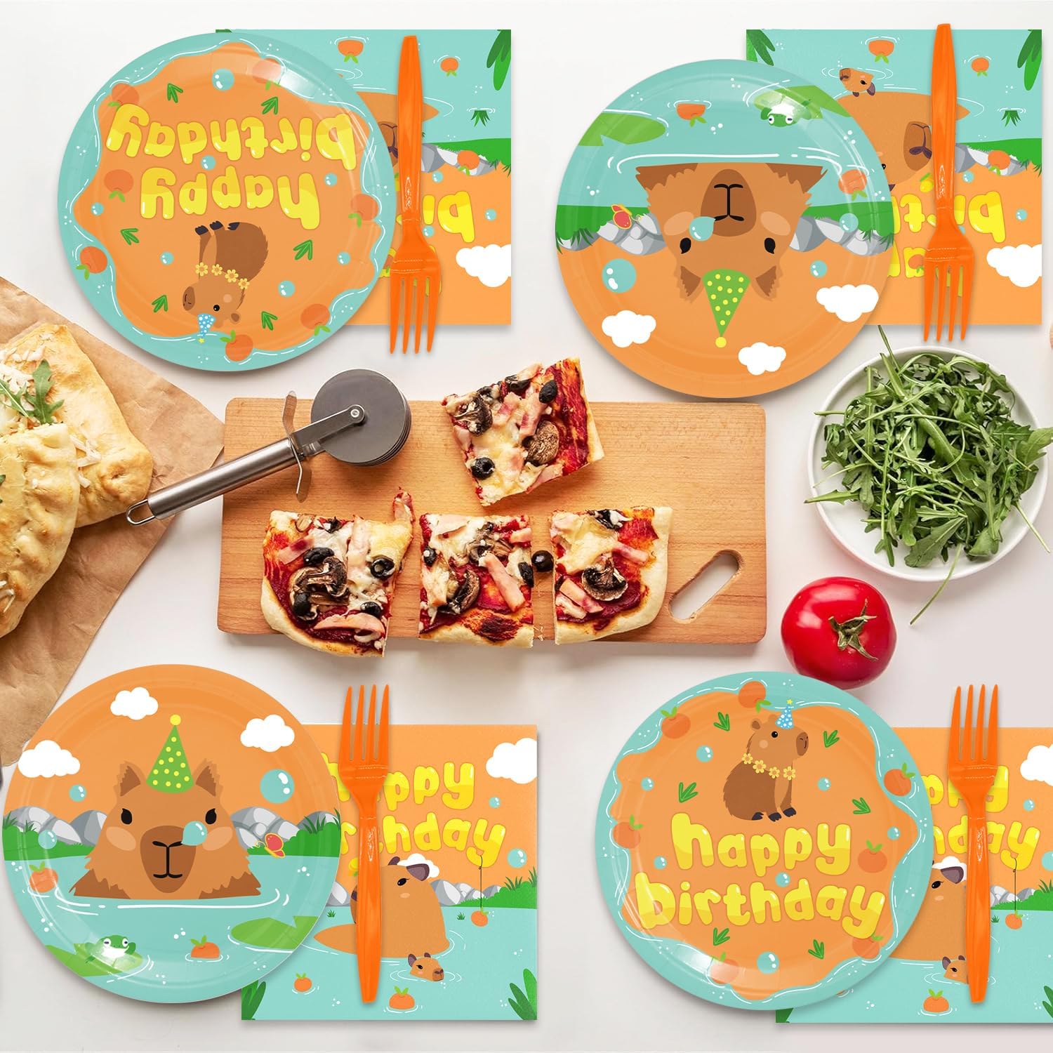 48Pcs Kapybara Cartoon Animal Party Tableware Set for 16 Guests