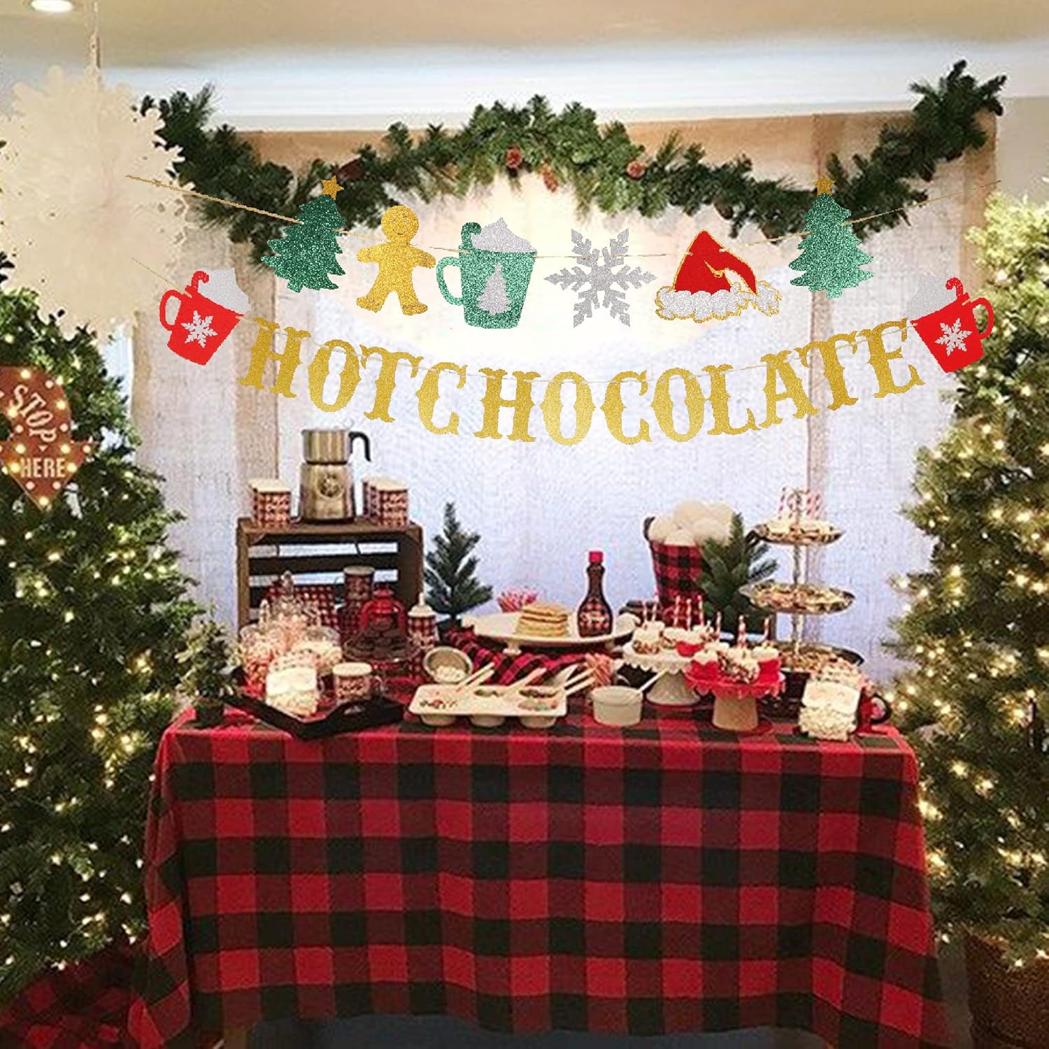 Glitter Christmas Hot Chocolate Banner for Holiday Decorations