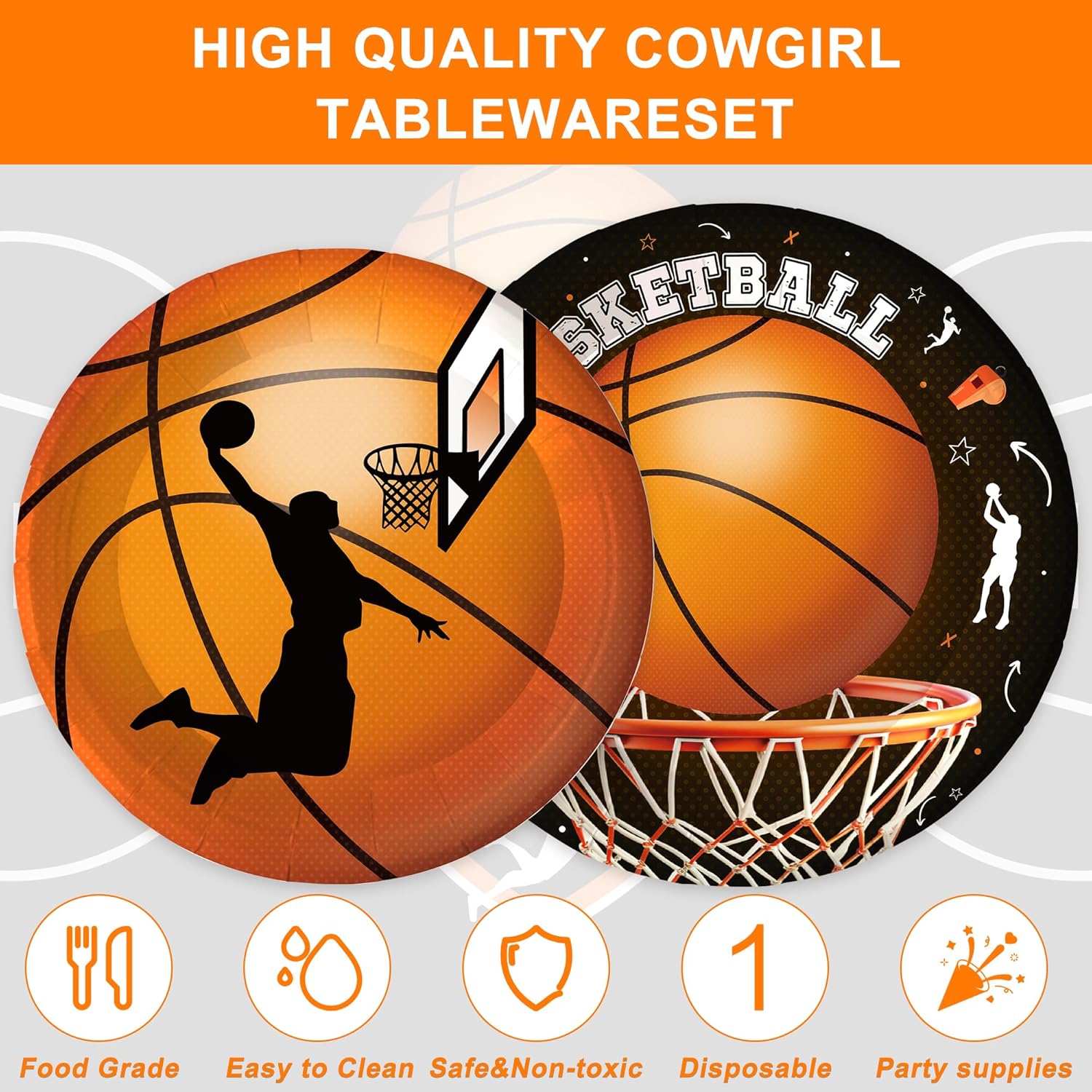 120PCS Basketball Party Tableware Set for 20 Guests
