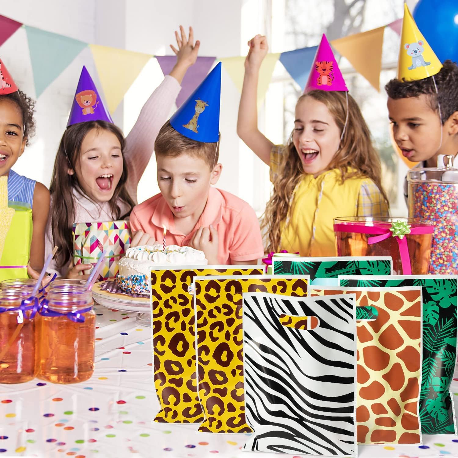 Animal Print Party Favor Bags 60Pcs Summer Jungle Safari Themed Gift Bags