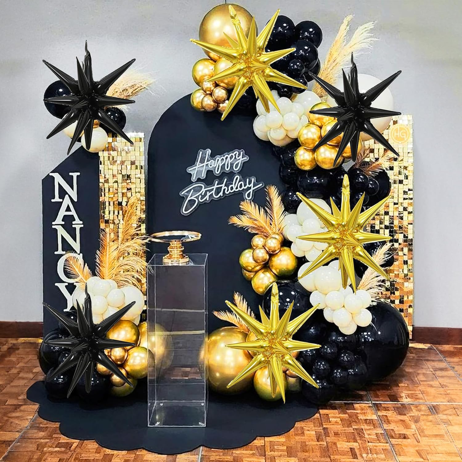 6PCS Black Gold Star Balloons for Party Decorations