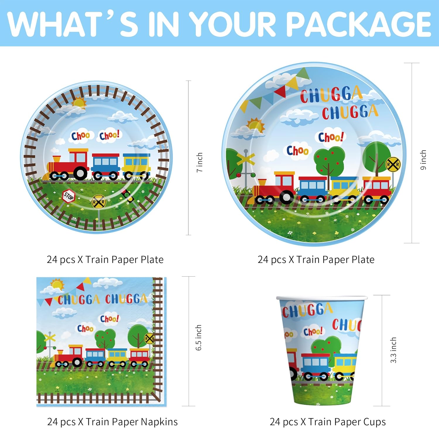 Suhelki Train Birthday Party Supplies Set for 24 Guests