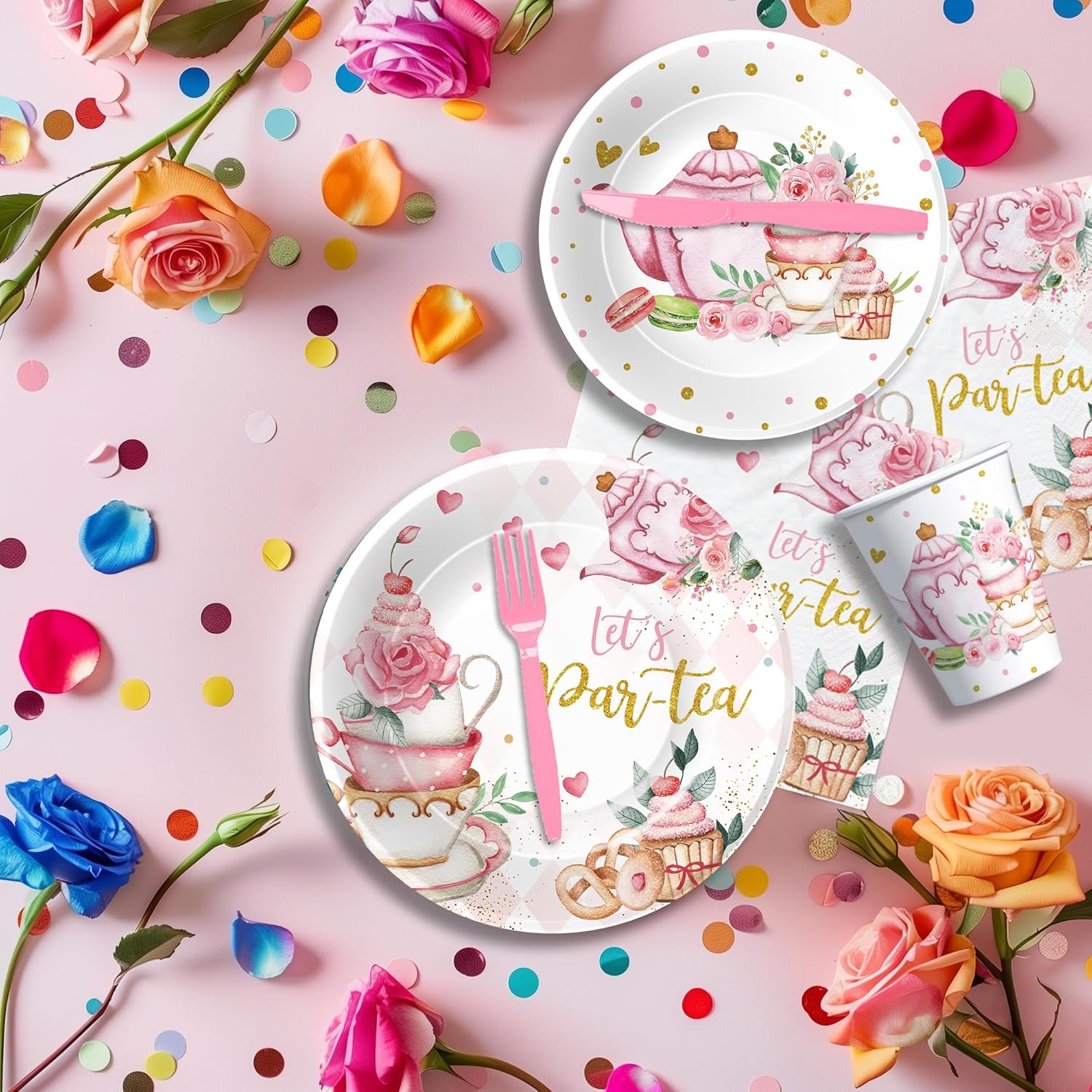 HIPVVILD Tea Party Tableware Set - Floral Garden Theme 24 Pieces
