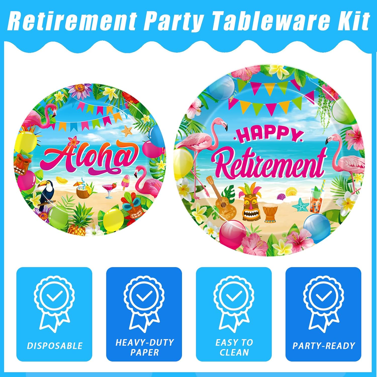 96 Pcs Hawaiian Aloha Retirement Party Plates Set