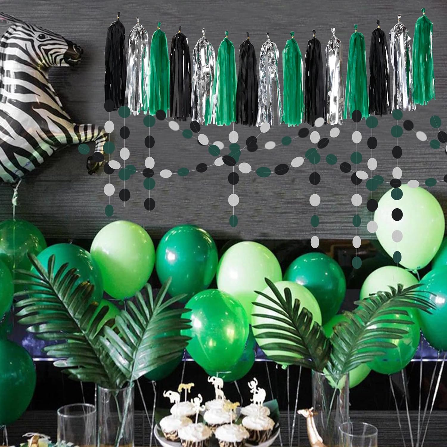 Black Green Silver Party Garland Streamers 52ft