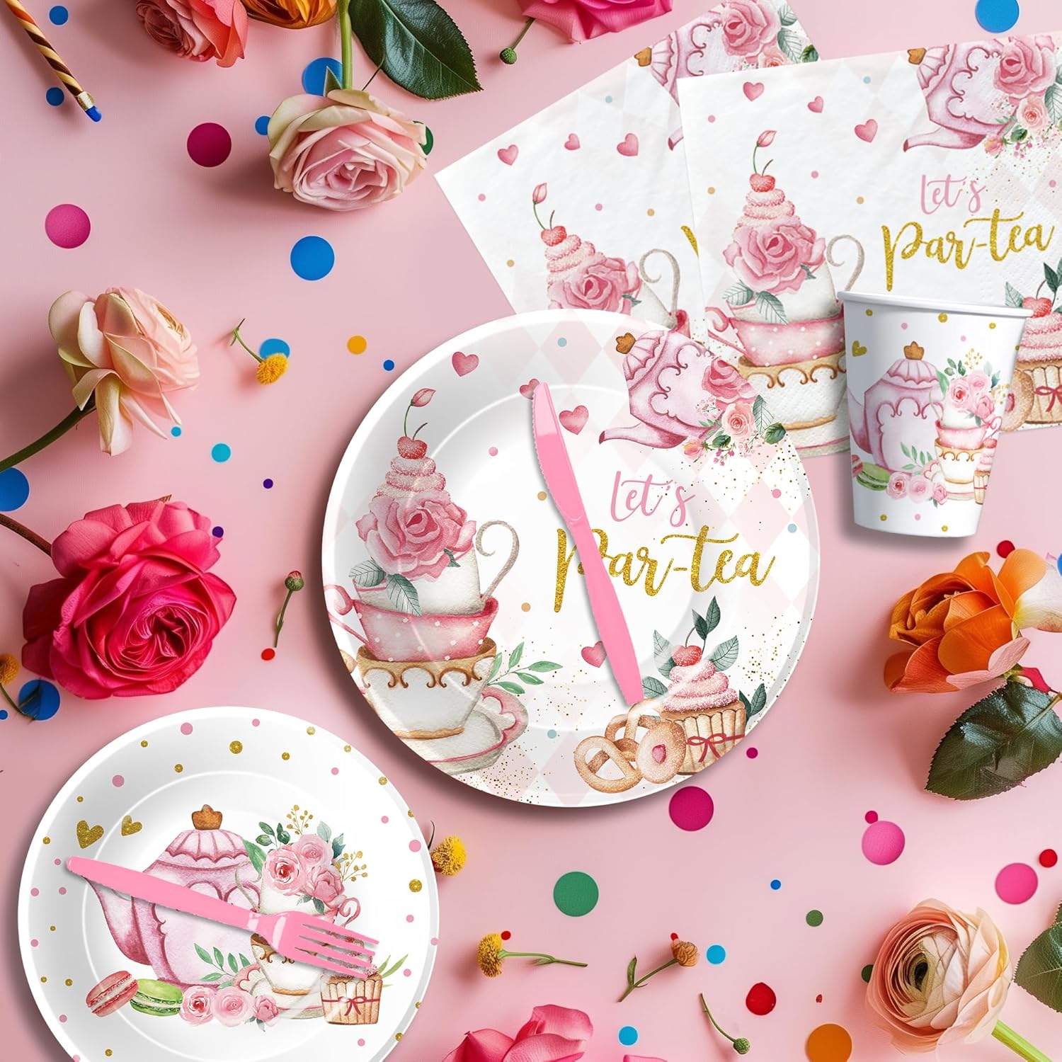 HIPVVILD Tea Party Tableware Set - Floral Garden Theme 24 Pieces