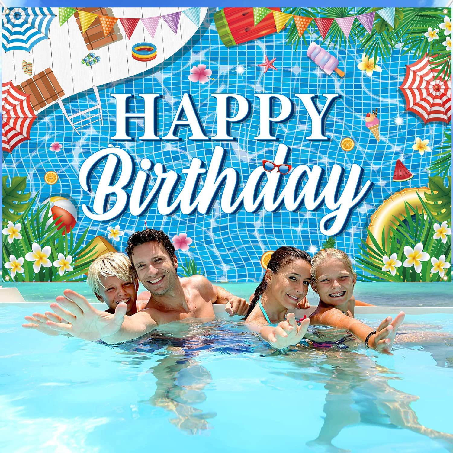 Large Pool Birthday Banner Backdrop 72x43 Inch