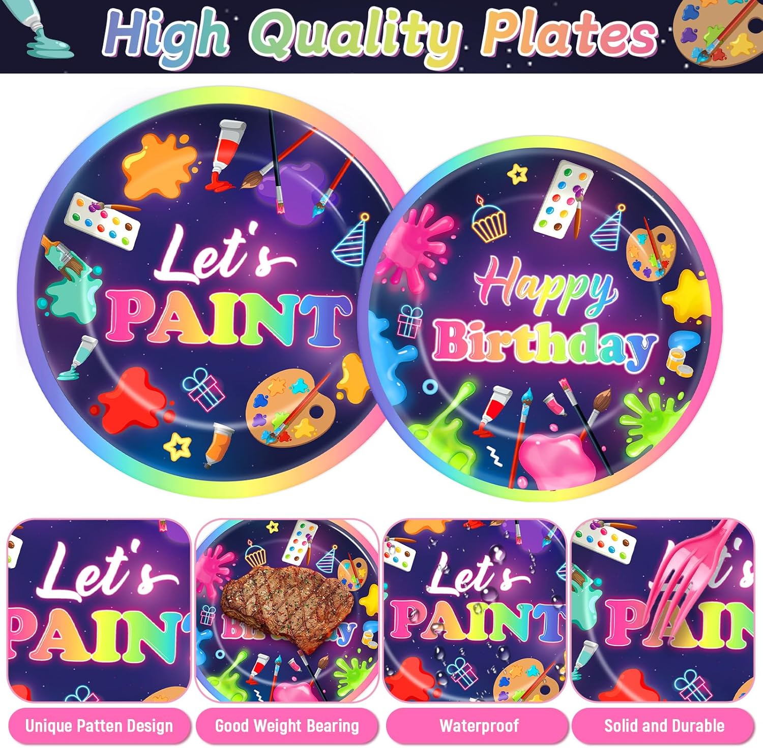 Justforjoyful 96Pcs Neon Paint Party Set for 24 Guests