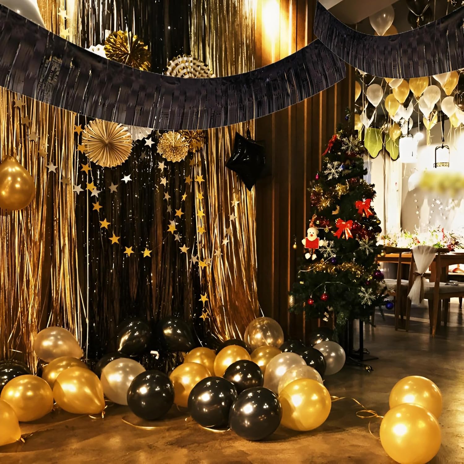 Black Foil Fringe Garland 10FT 6packs for Party Decorations
