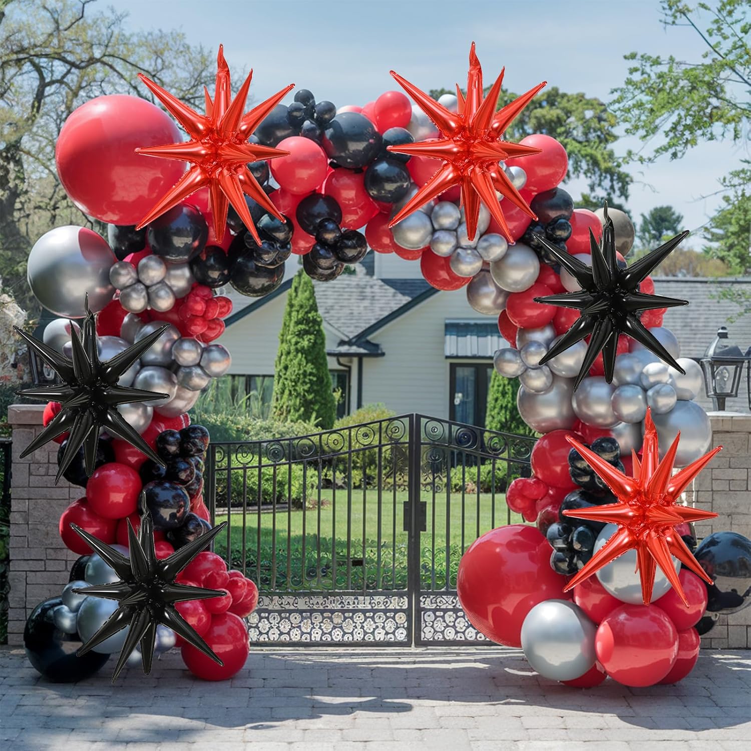 6PCS Black Red Star Balloons for Party Decor