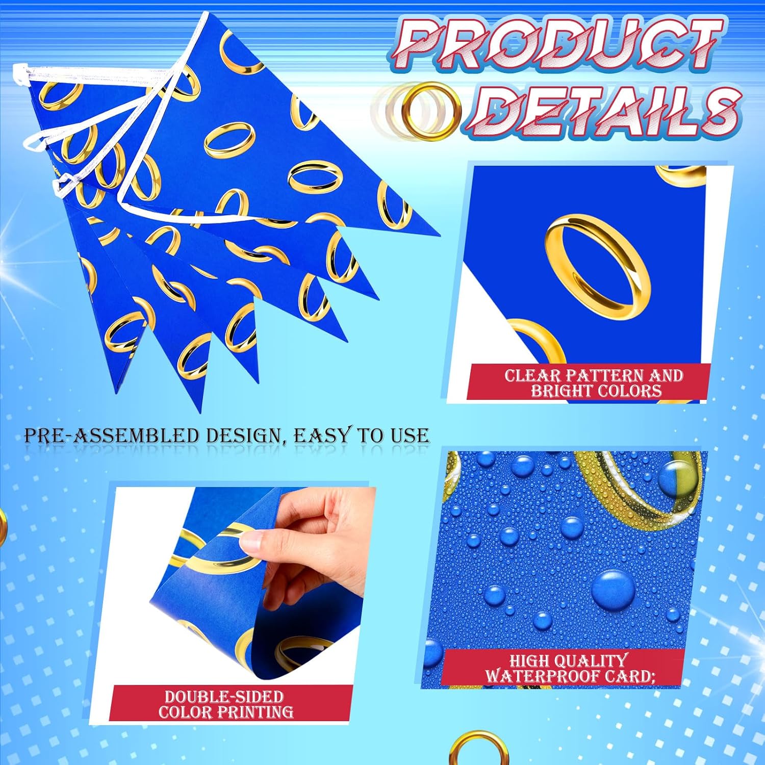 Pajean 49 Ft Blue and Gold Party Banner Decorations