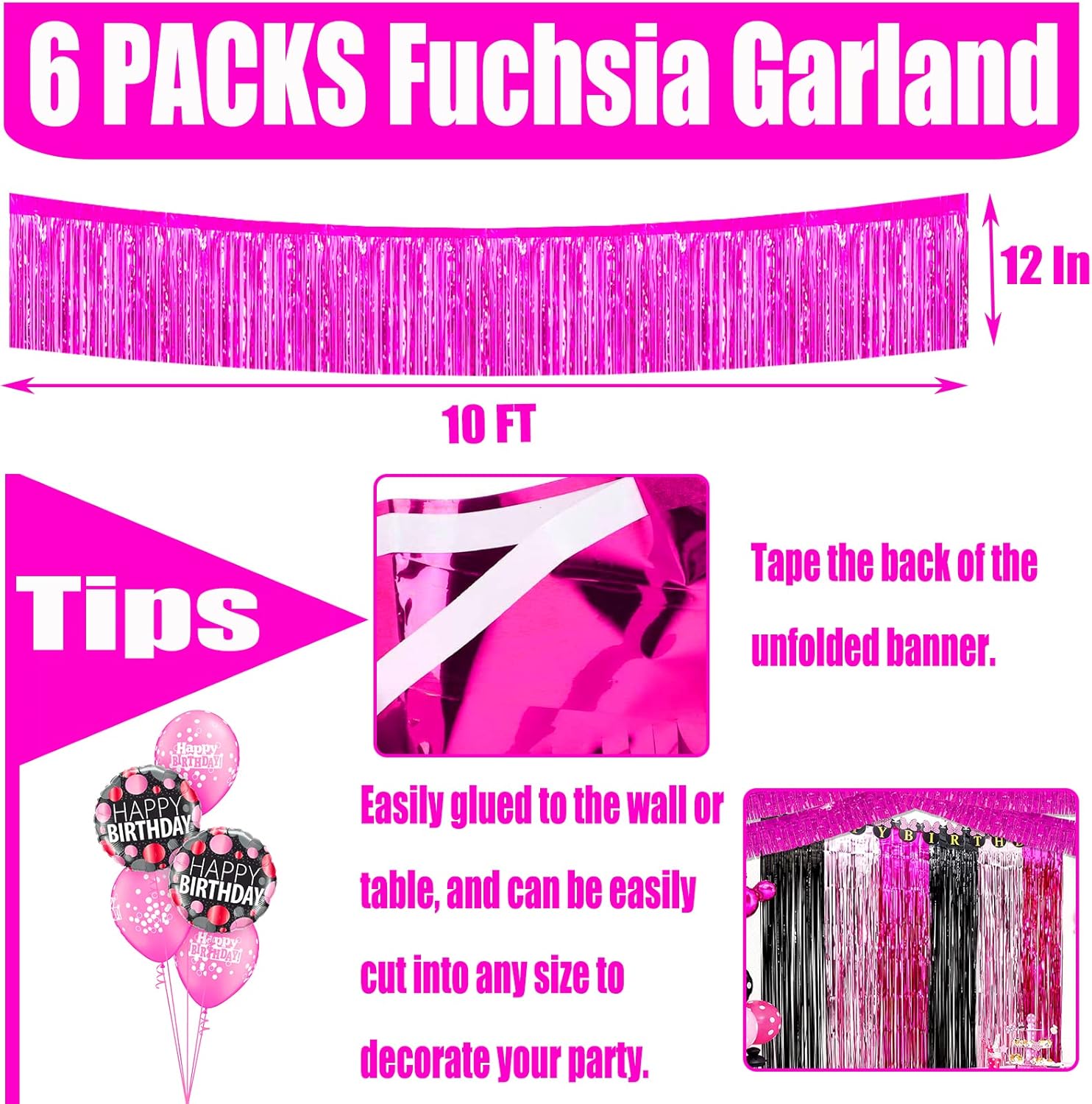 6 Pack 10 Feet Metallic Foil Garland Tinsel Streamers for Party Deco