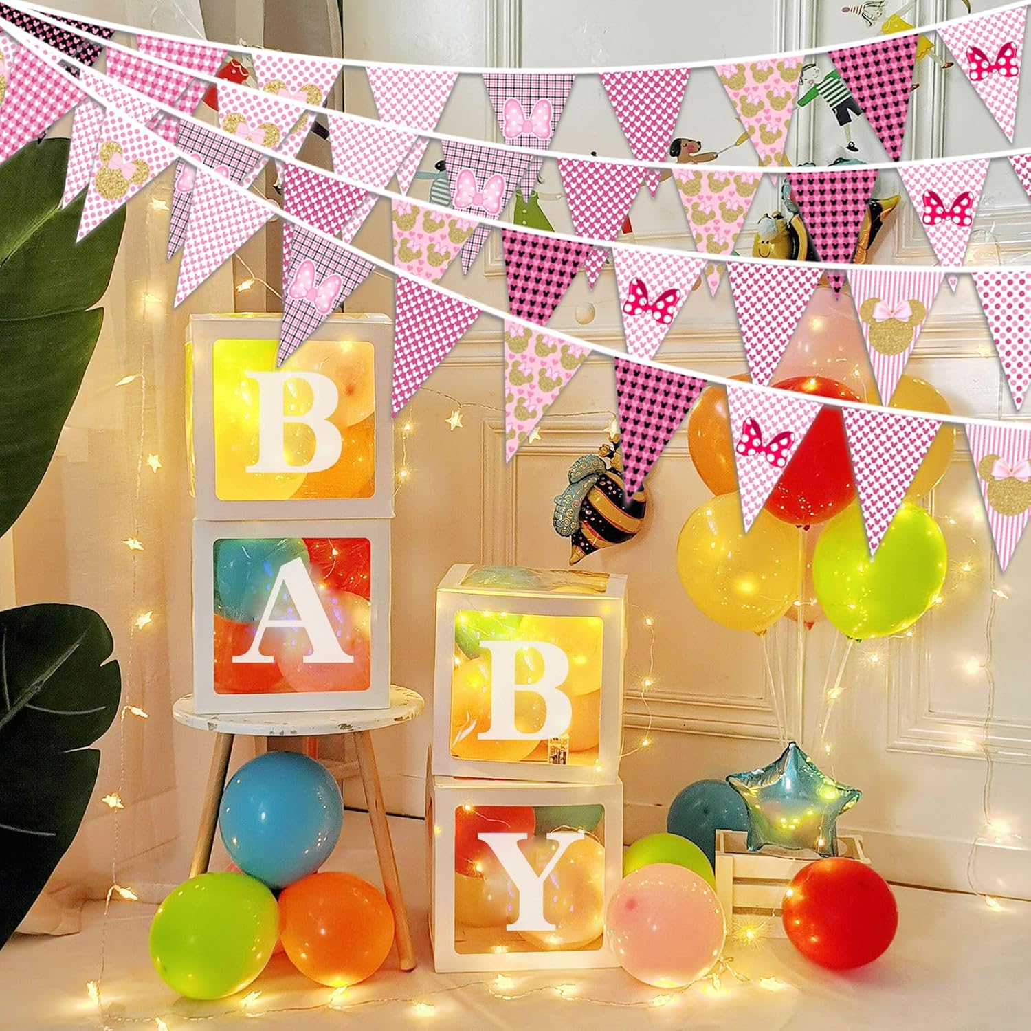 Minnie Themed Birthday Banner for Girls Pink and Gold