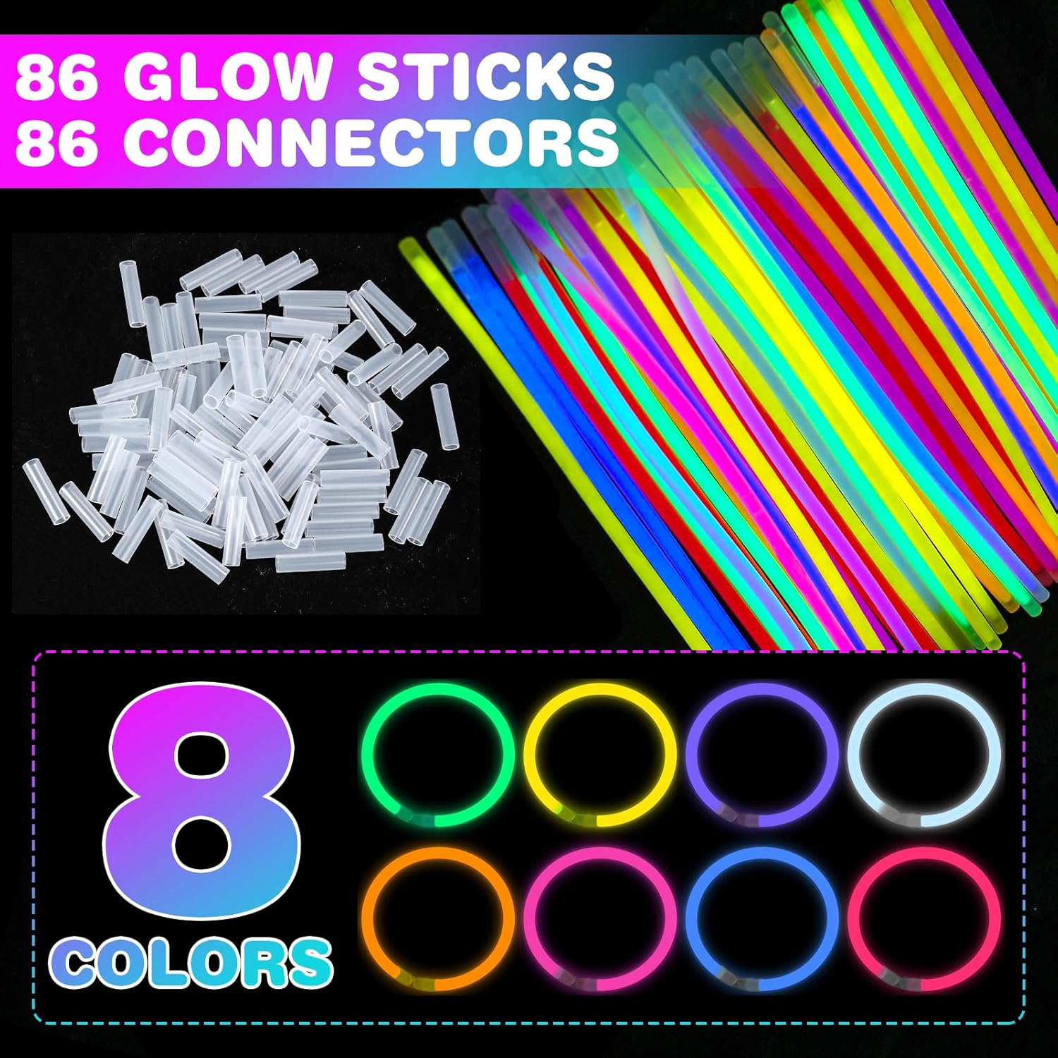 YixangDD 86 PCS Ultra Bright Glow Sticks Party Pack